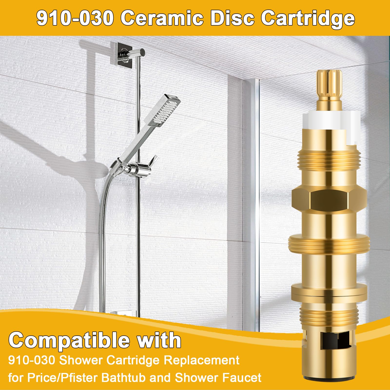 Cartucho de disco de cerámica 910-030, compatible con la ducha y el vástago del grifo Price/Pfister, cartucho de válvula de ducha para grifo de bañera y ducha, construcción de latón (paquete de 2)