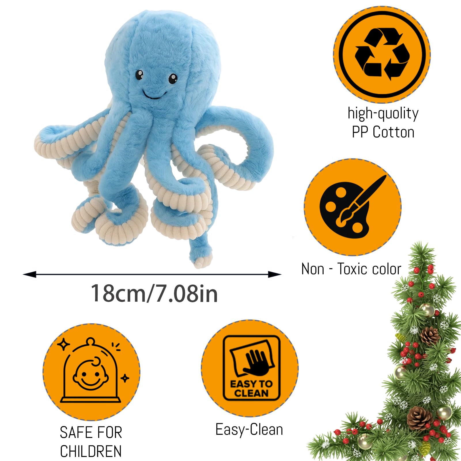 YcsRnn Octopus Toy, Reversible Octopus Plush, Soft and Cuddly Teddy for Kids and Adults Blue Plushie - Image 2