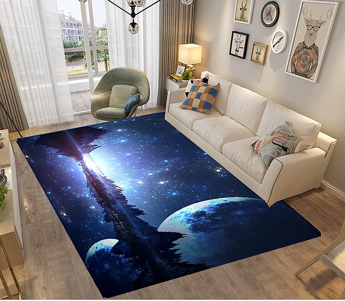 PEIHUODAN Alfombras De Habitacion Universo Galaxia Luna Juvenil Chico Infantiles Niño Grande Alfombras Salon Modernas Vinilo Lavable Pelo Corto Alfombras Baño Dormitorio Baratas (Negro,80x120 cm)