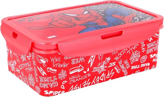 Spiderman Kids Rectangular Lunch Bento Food Box Container with Removable Compartments 1190ml Leak Proof, BPA Free