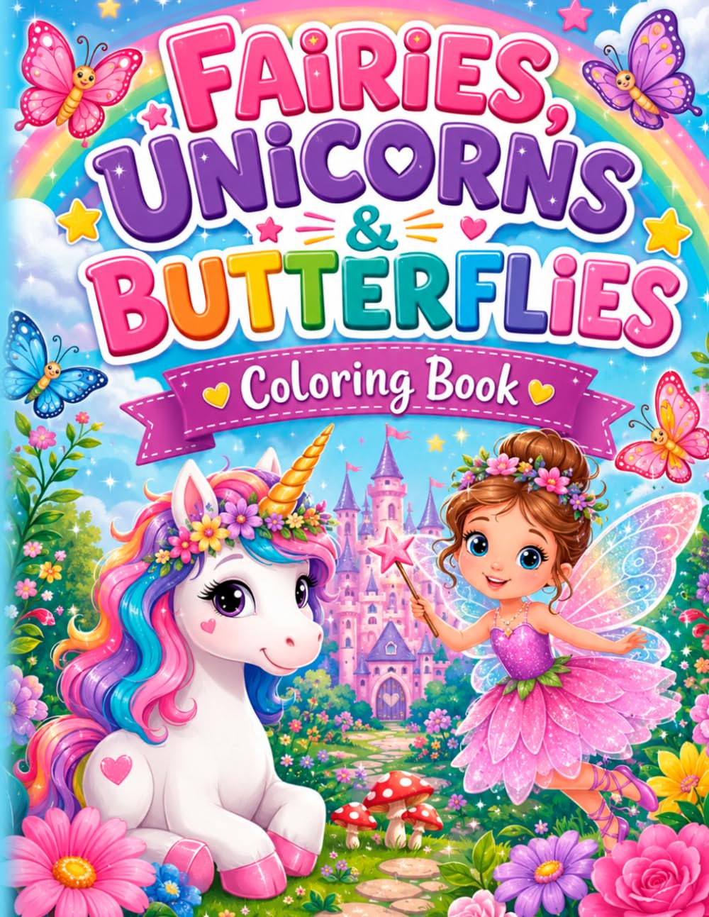 Fairies, Unicorns, and Butterflies Coloring Book