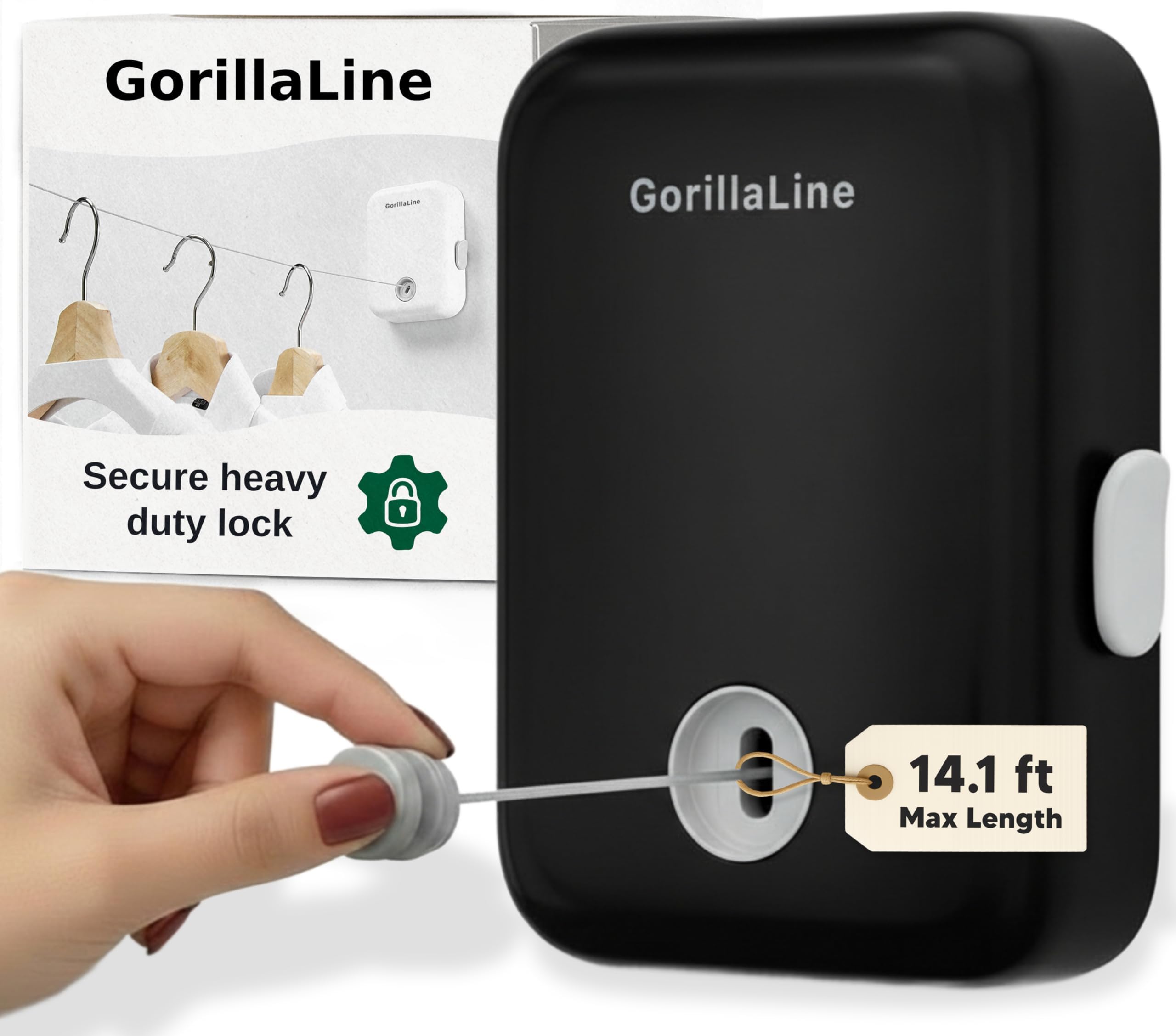 GorillaLine - Retractable Clothesline Indoor Outdoor Clothes Line - Heavy Duty Clothes Drying Laundry Line - Wall Mounted Drying Rack - Air Dry Clothing