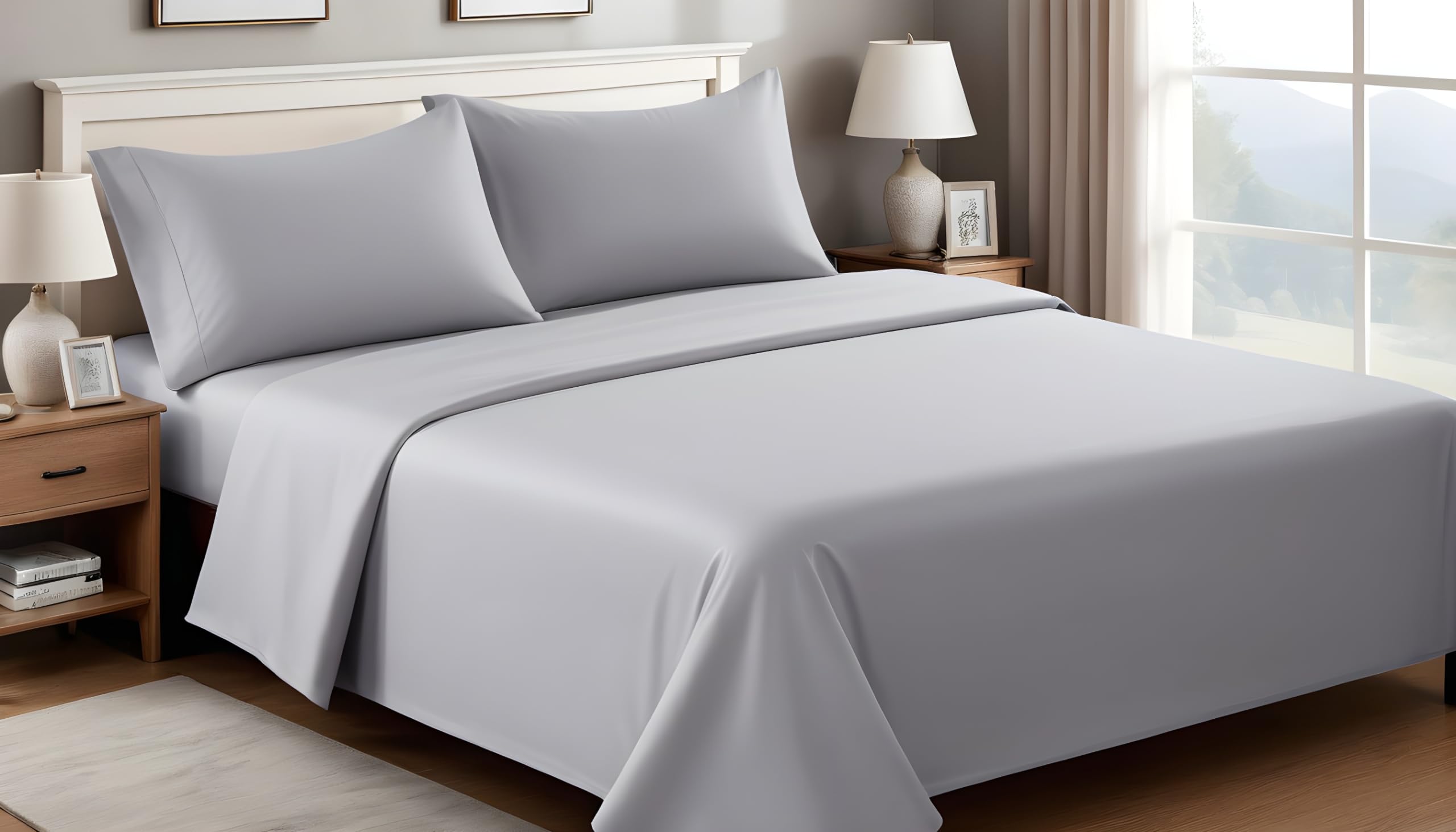 Premium Ash Gray Queen Sheet Set 4-Piece Bed Sheets 1800 Thread Count -Luxuriously Soft Brushed Microfiber Material-Sheets with 16-Inch Deep Pockets, Wrinkle-Free and Fade-Resistant By Apexx Linen