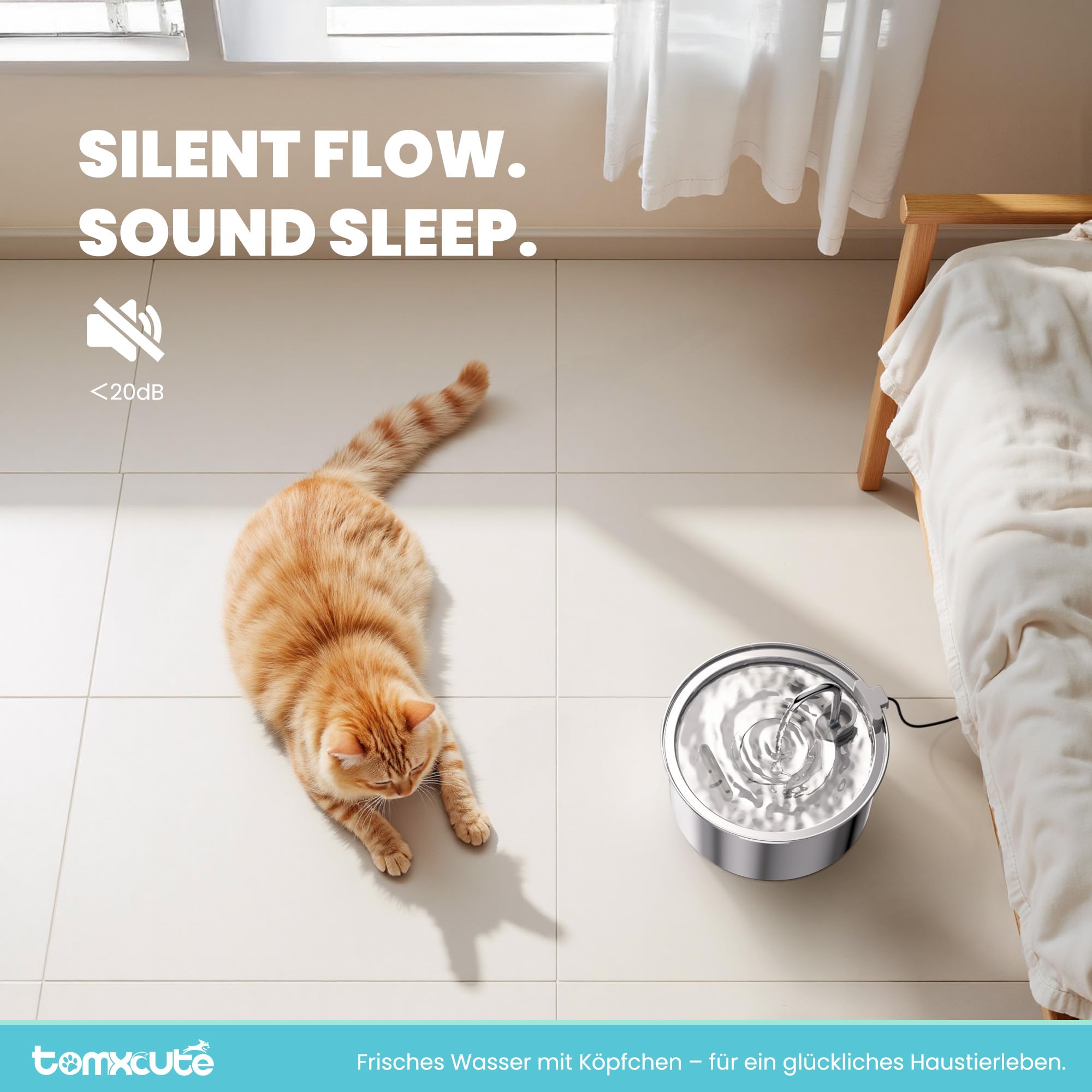 TOMXCUTE 4,0 L Fuente para Gatos de Acero Inoxidable, Fuente de Agua para Gatos y Perros pequeños, diseño de Cuello de Cisne, Apto para lavavajillas, con 1 Esponja y 3 filtros de carbón