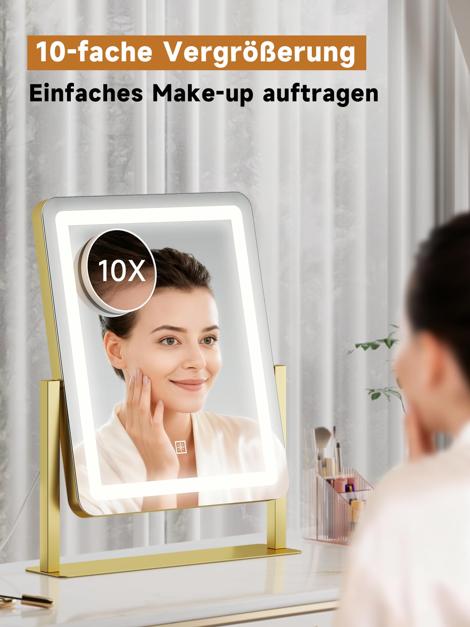Schminkspiegel mit Beleuchtung Hollywood Spiegel, LED Schminktisch Kosmetikspiegel, Klein Tischspiegel 3 Modi Touch Dimmbar Make Up Vanity Mirror 31x37cm