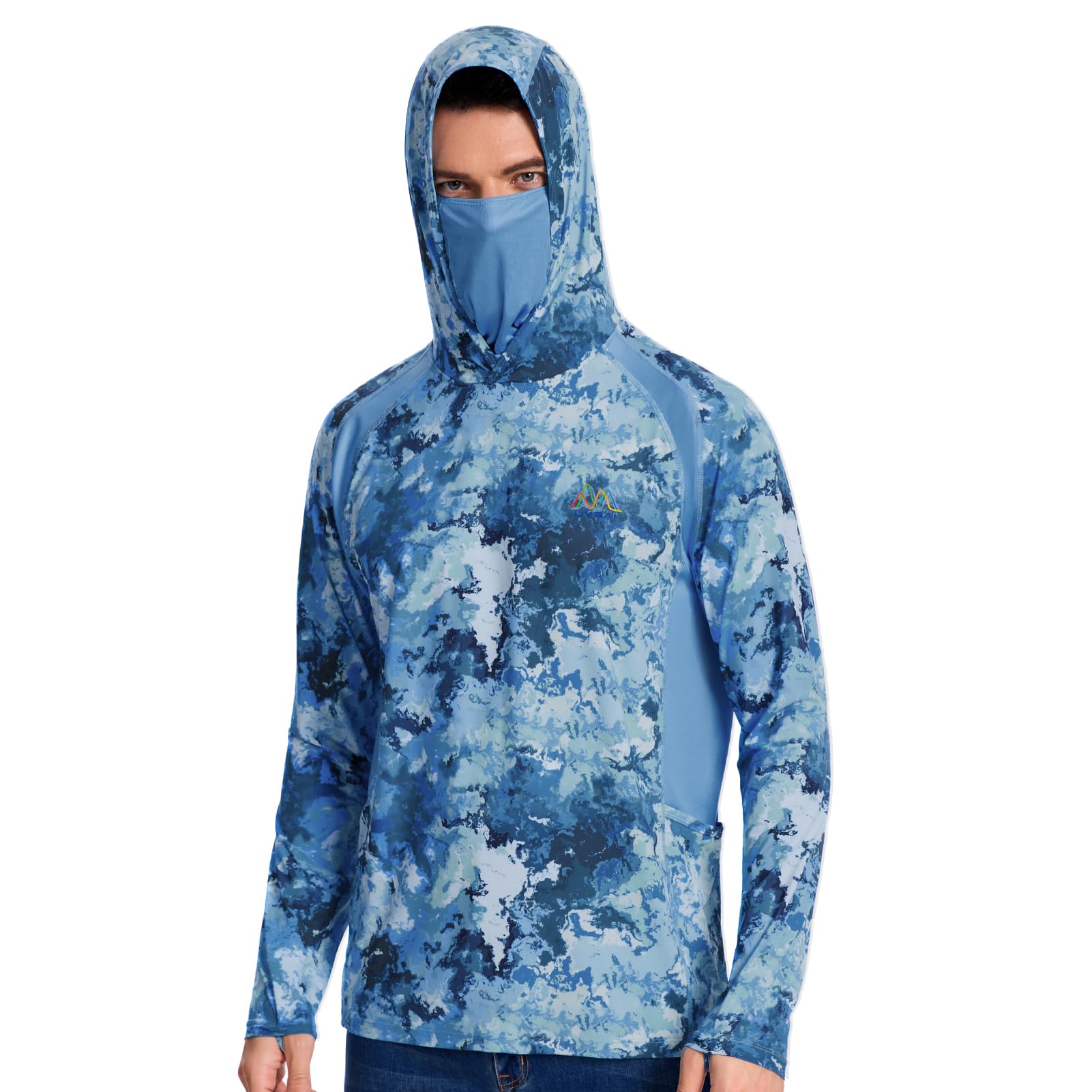 Men’s UPF 50+ Hoodie Shirt with Mask Long Sleeve Permanent UV Sun Protection Neck Gaiter Performance T for Outdoor