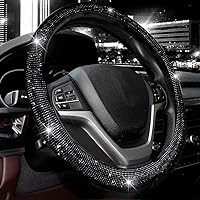 Valleycomfy Bling Crystal Diamond Steering Wheel Cover - Sparkling Black Rhinestones, Universal 14.5-15 Inch Fit for Cars SUVs Women Men