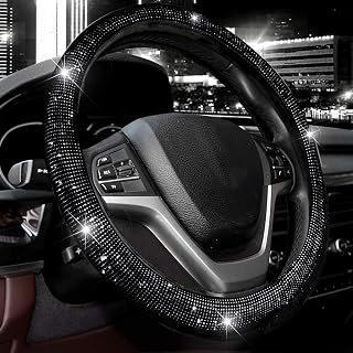 Valleycomfy Bling Crystal Diamond Steering Wheel Cover - Sparkling Black Rhinestones, Universal 14.5-15 Inch Fit for Cars SUVs Women Men