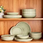 AmorArc Ensembles de repas en céramique, Ensembles en grès et bols faits main,Lavage-vaisselle & Ensemble de vaisselle micro-ondes, Service pour 4 (12pc)