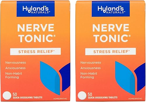 Hyland's Tabletas para aliviar el estrés tónico nervioso, alivio natural de la inquietud, nerviosismo y síntomas de irritabilidad, 50 unidades
