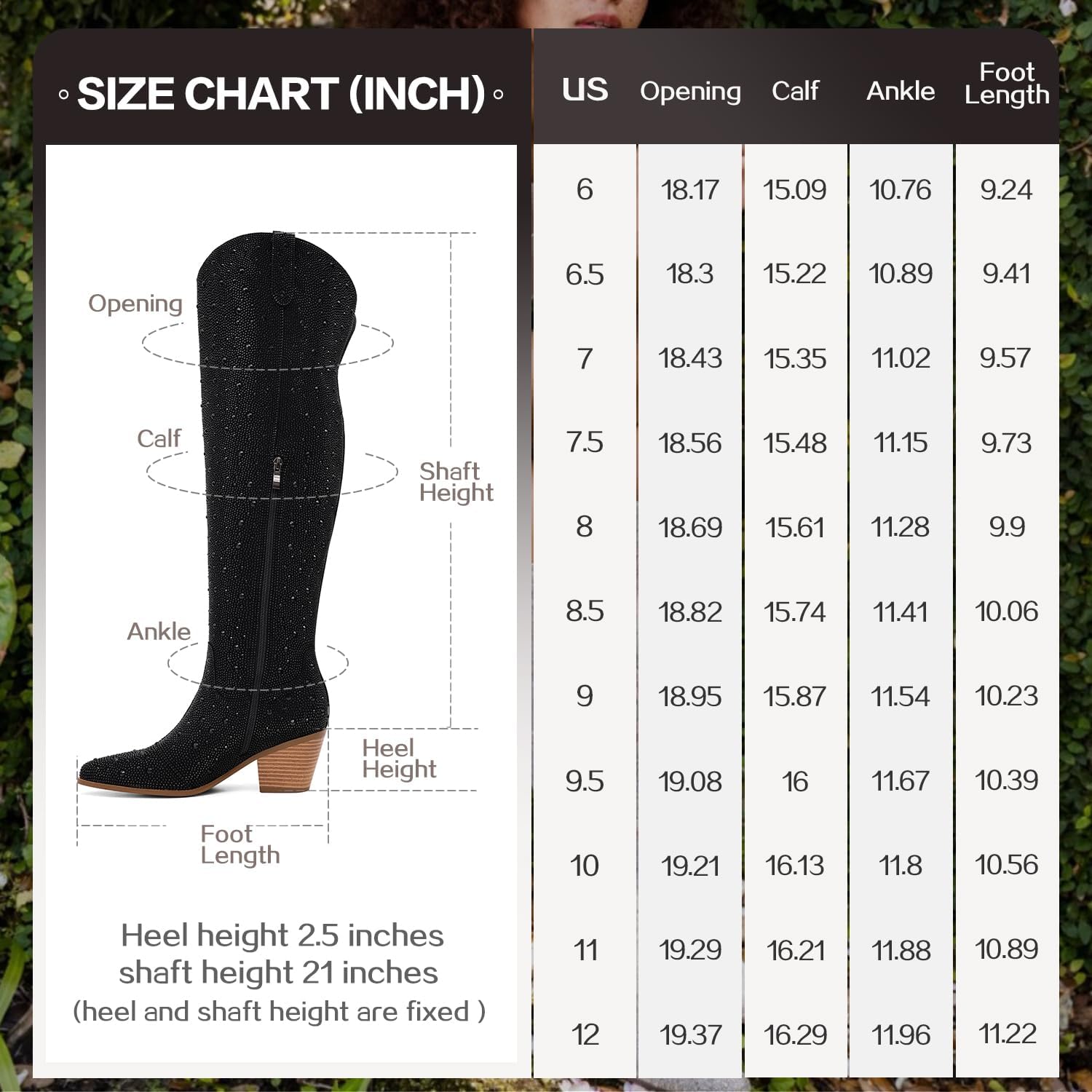 Women Rhinestone Over the Knee Cowboy Boots, Sparkly Bling Cowgirl Boots Western Thigh High Boots Pull-On Side Zippers Chunky Heel Pointed Toe Size5-12 For Fashion&Daily - Image 8