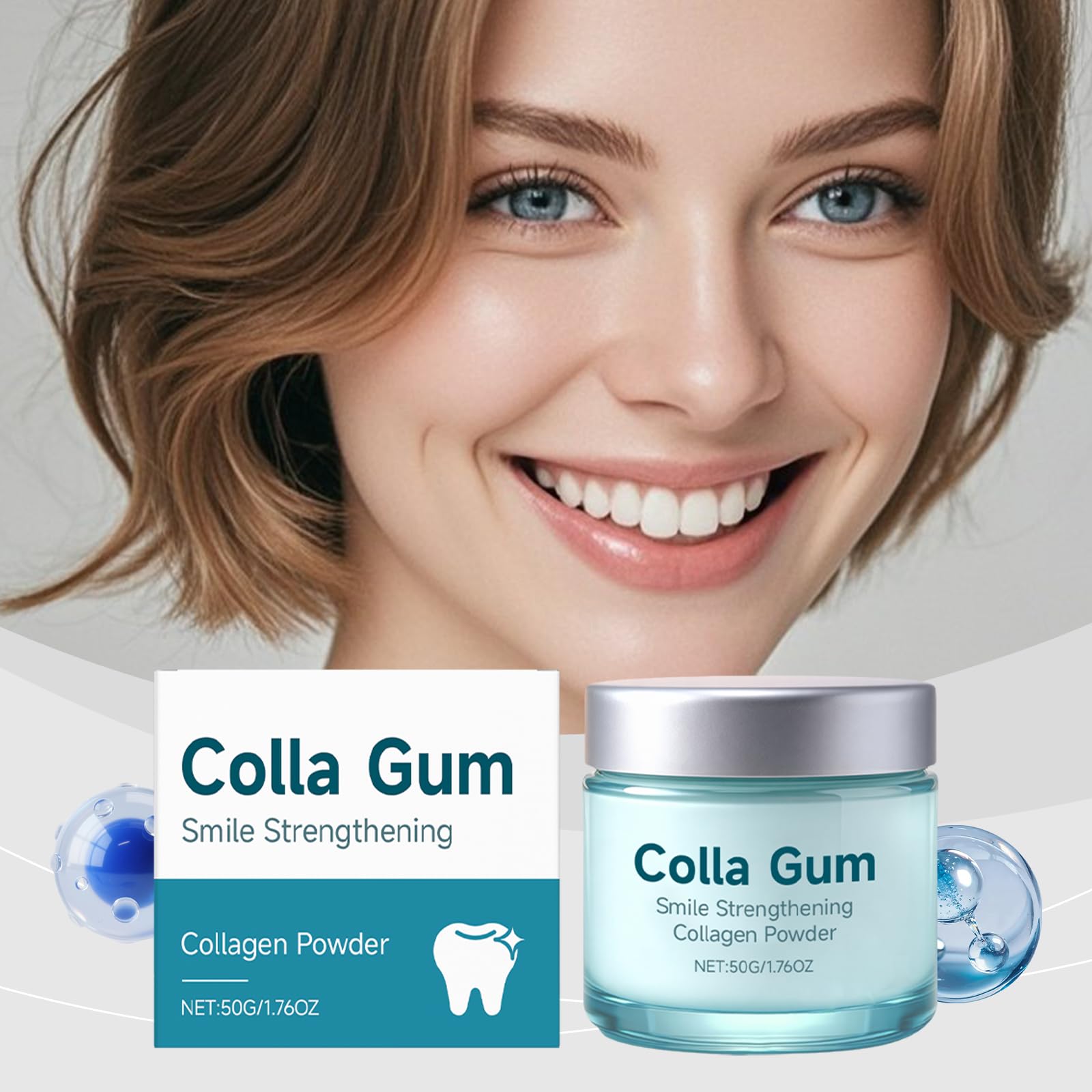 Polvere dentale al collagene per le gengive, polvere di dentifricio all'idrossiapatite, protegge le gengive e lo smalto, rafforza i denti, cura orale naturale formulata per un (6PCS)