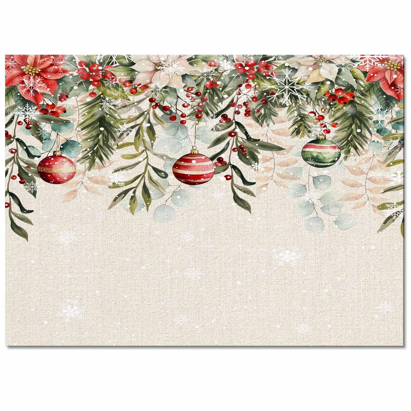 Area Rugs for Living Room 2x3 Christmas Flower Poinsettia Holly Eucalyptus Ball Linen Small Washable Rug Soft Durable