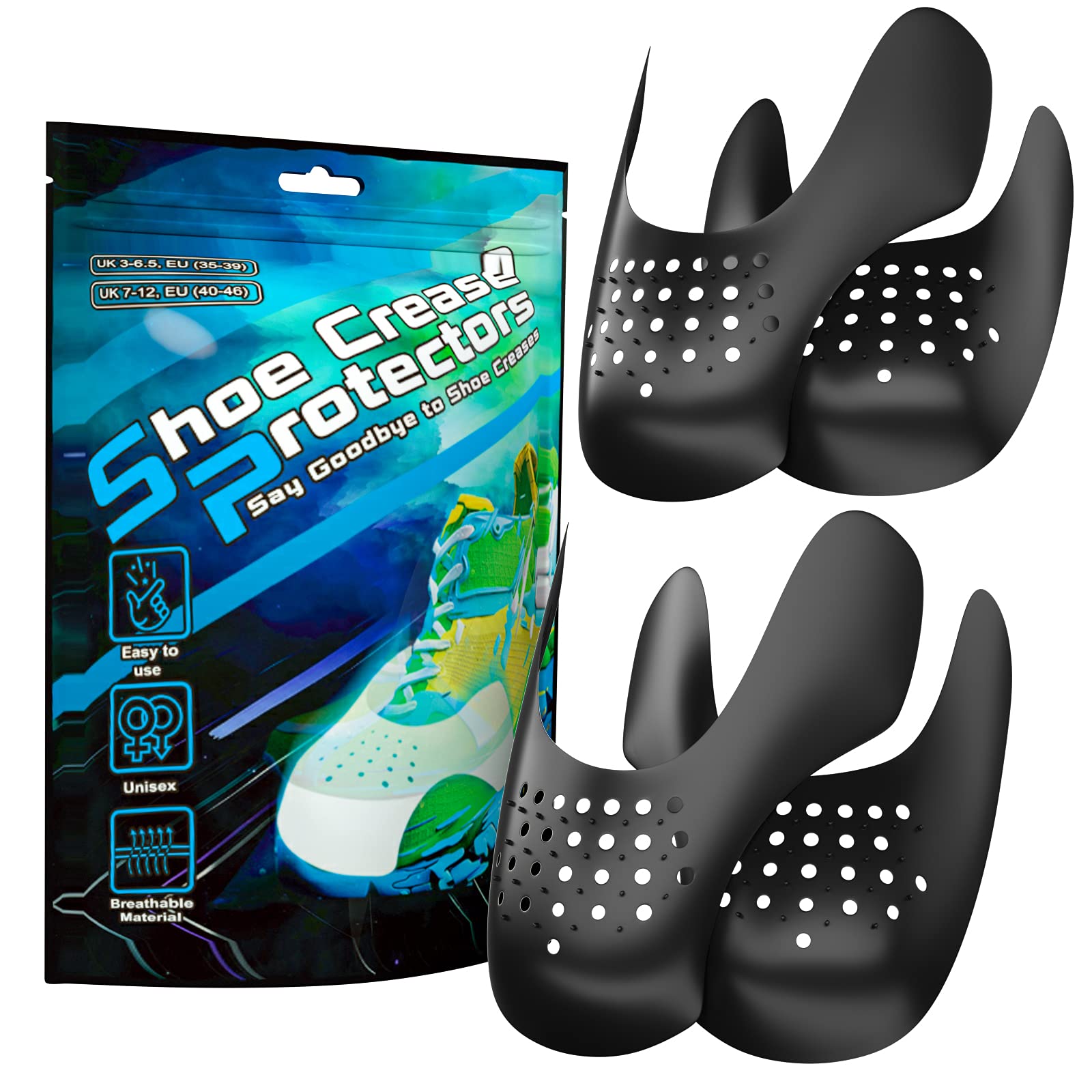 DK177DK177 2 Pairs Crease Protectors for Air Force 1, Black Shoe Crease Protector,Trainer Crease Protector,Anti Wrinkle Crease Shoe Protectors in Bags,Women's 3-6.5