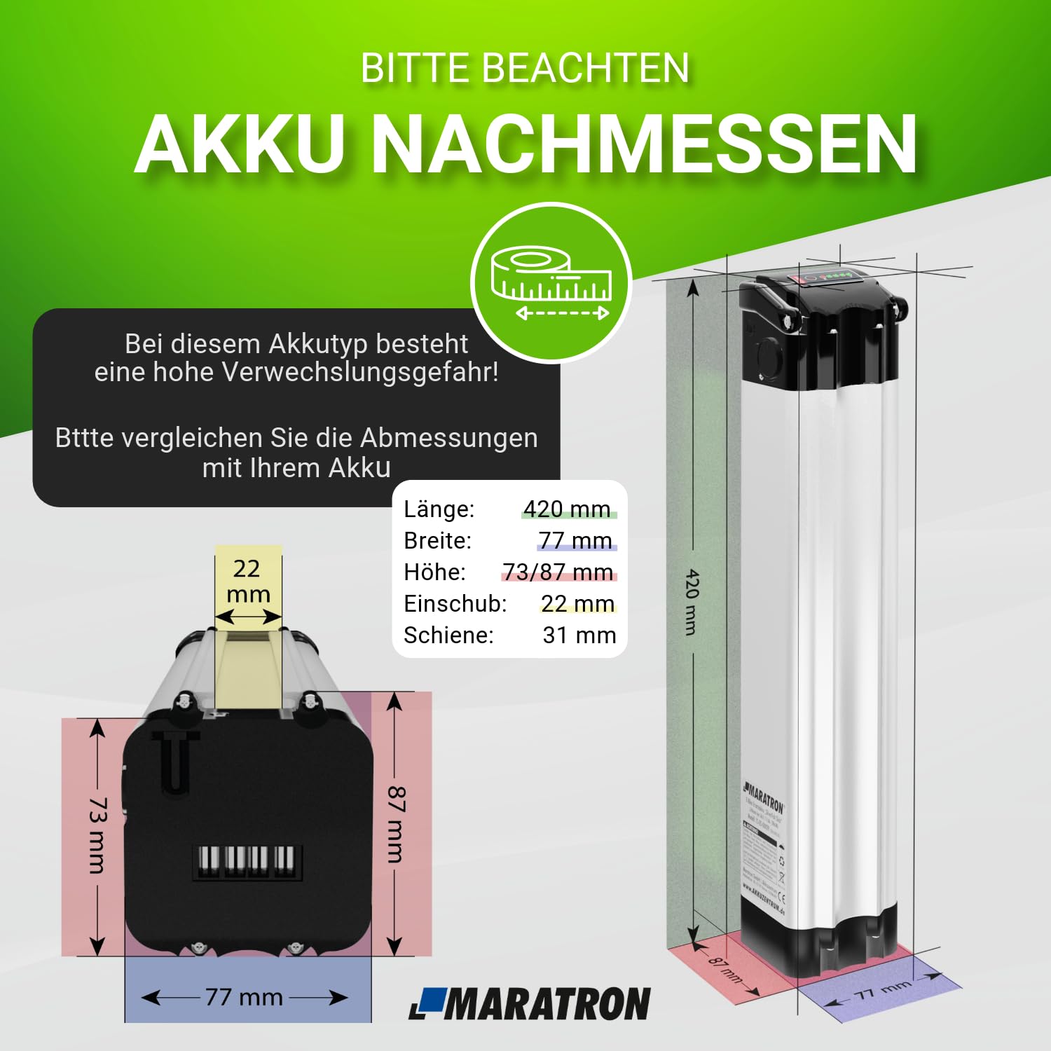 Maratron Ersatz-Akku 36V 13Ah (468Wh) für swemo SW200, Pegasus D3E, AGOGS lowstep, LEVIT chilo, u.a.