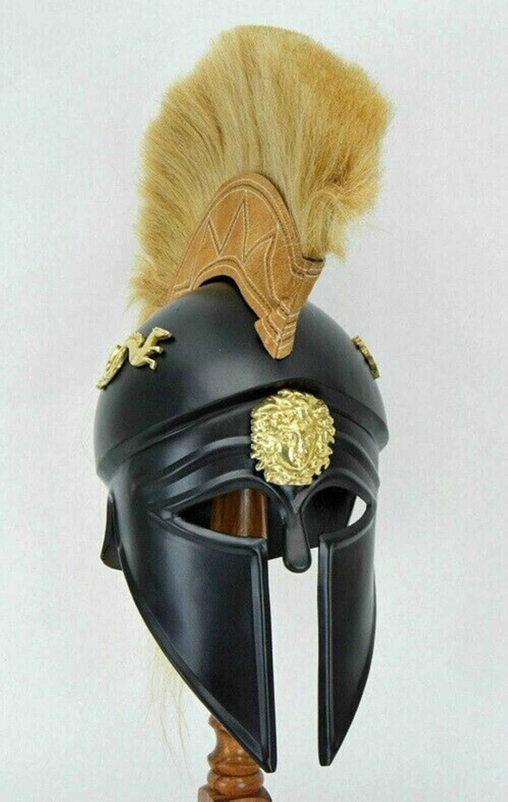 Medieval Greek Corinthian Helmet Antique Steel Spartan Plume Helmet Historical Knight combat Warrior LARP helmet Crusader Roleplay Cosplay costume Halloween