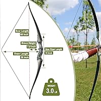 Vista 3 de Arco largo de caza desmontable Black Hunter, GLURAK 1,52 m/60" de madera para mano derecha y izquierda, arco de tiro con arco para principiantes