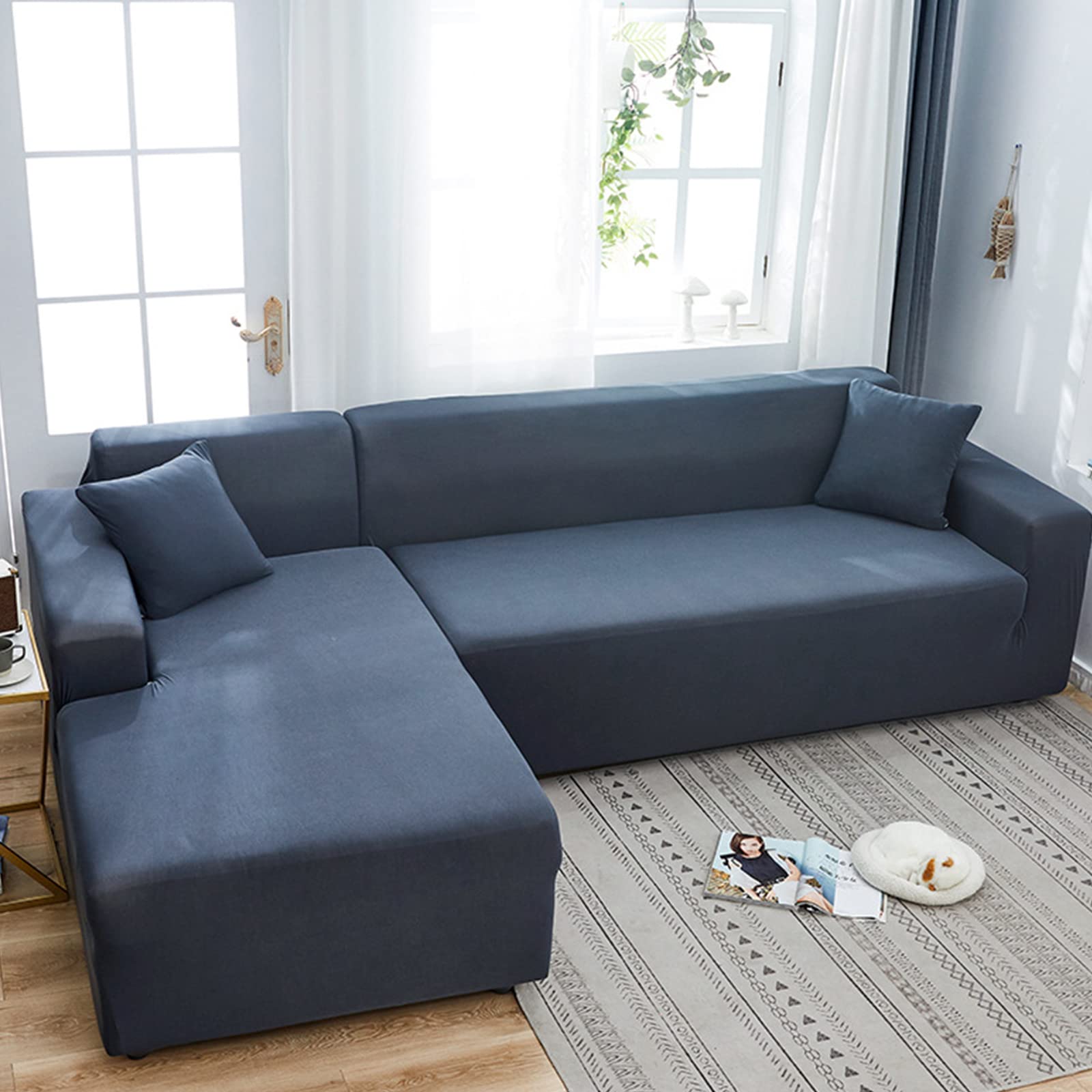 LDFV High Stretch Velvet Sofa Cover Plush Water Repellent Couch Covers Solid Color Sofa Slipcover Easy Fit Elastic Fabric Furniture Protector for Sofa-Dark Gray 4+4 seaters