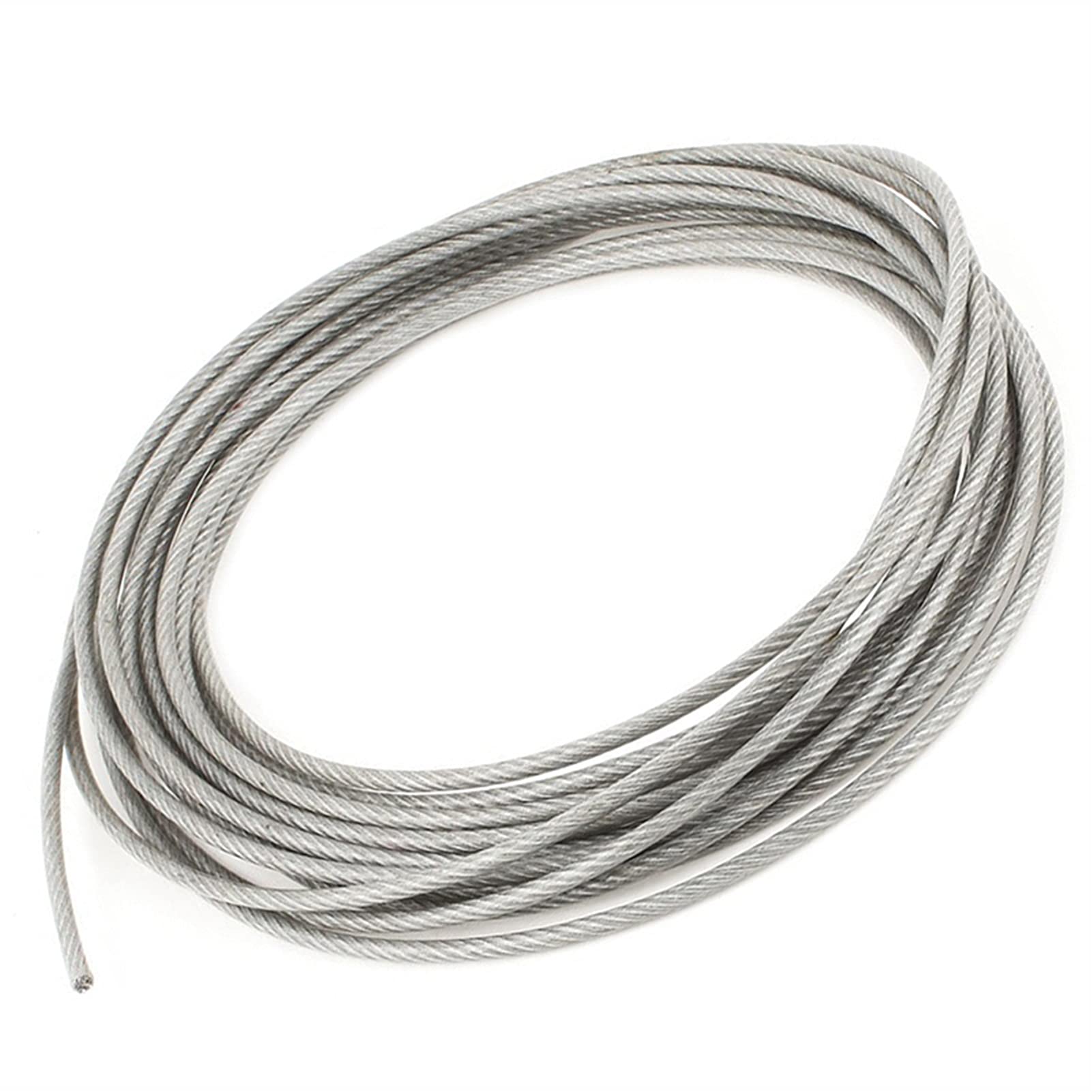 Cable Inox,Cable Acier Steel de 5mm Dia PVC Câble de corde de fil flexible recouvert de 10 mètres d'argent transparent