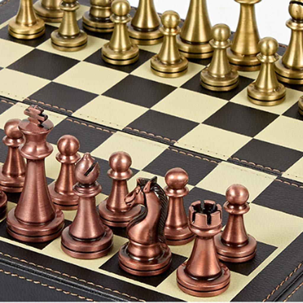 MYBA Schachspiel Schach Holz/Leder Schachspiel mit Schachfiguren, Klappspielbrett mit Aufbewahrung, Schach für Reisespiele Spielzeug Geschenk Geschenk (Color : B)