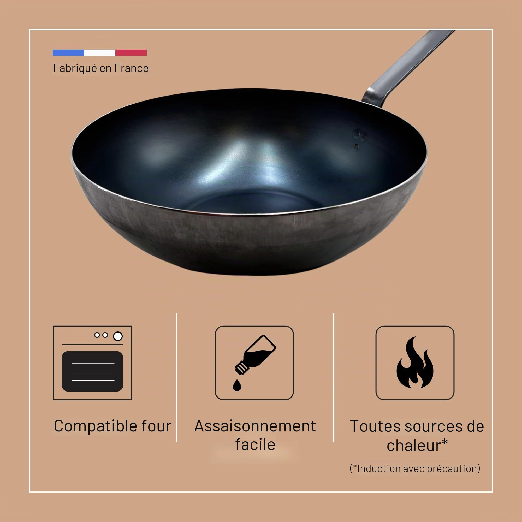 De Buyer Wok en acier carbone bleu 31,8 cm