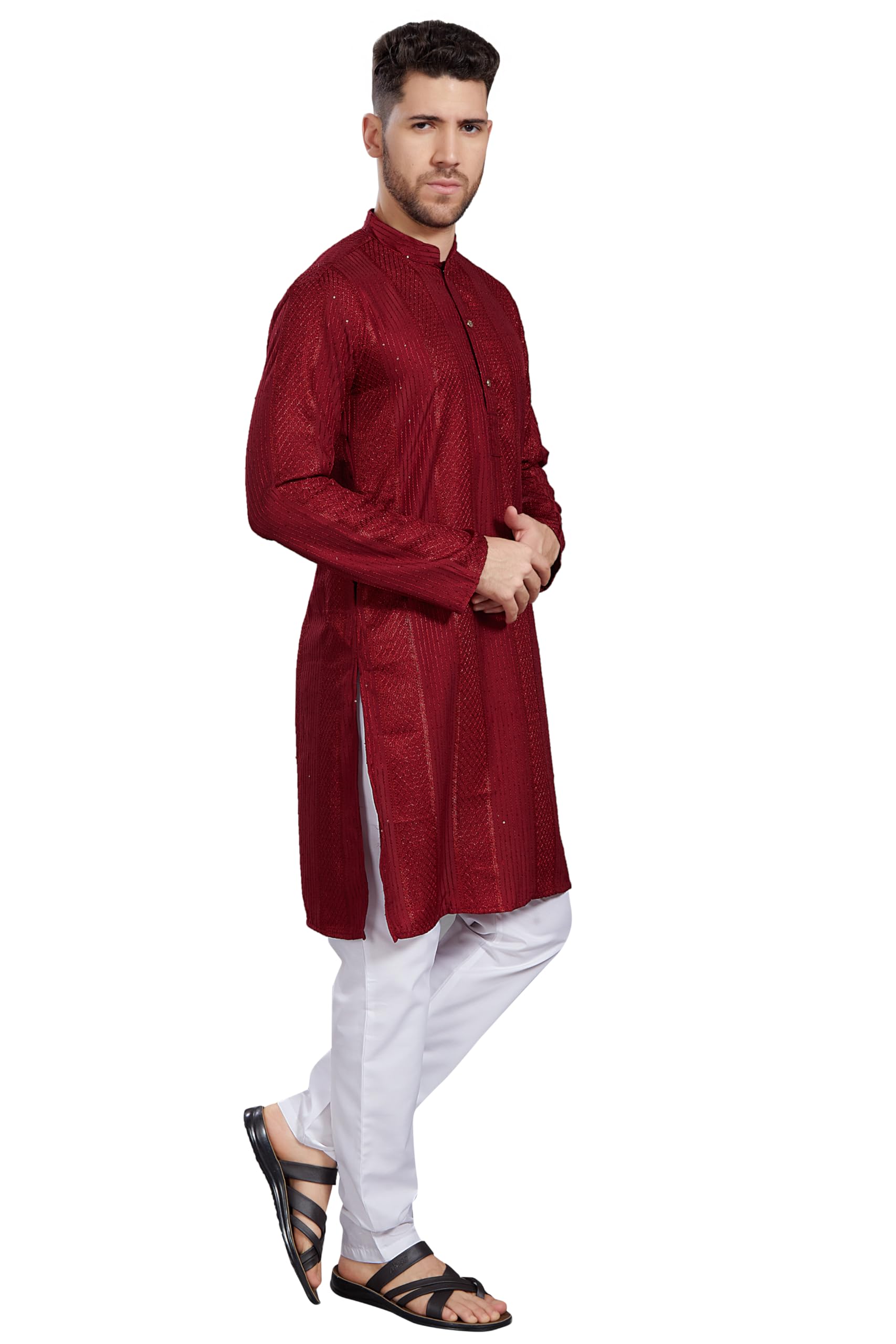 Divisive Men's Thread Embroidered Cotton Blend Only Slim Fit Kurta (Dkrt774_M_Maroon)