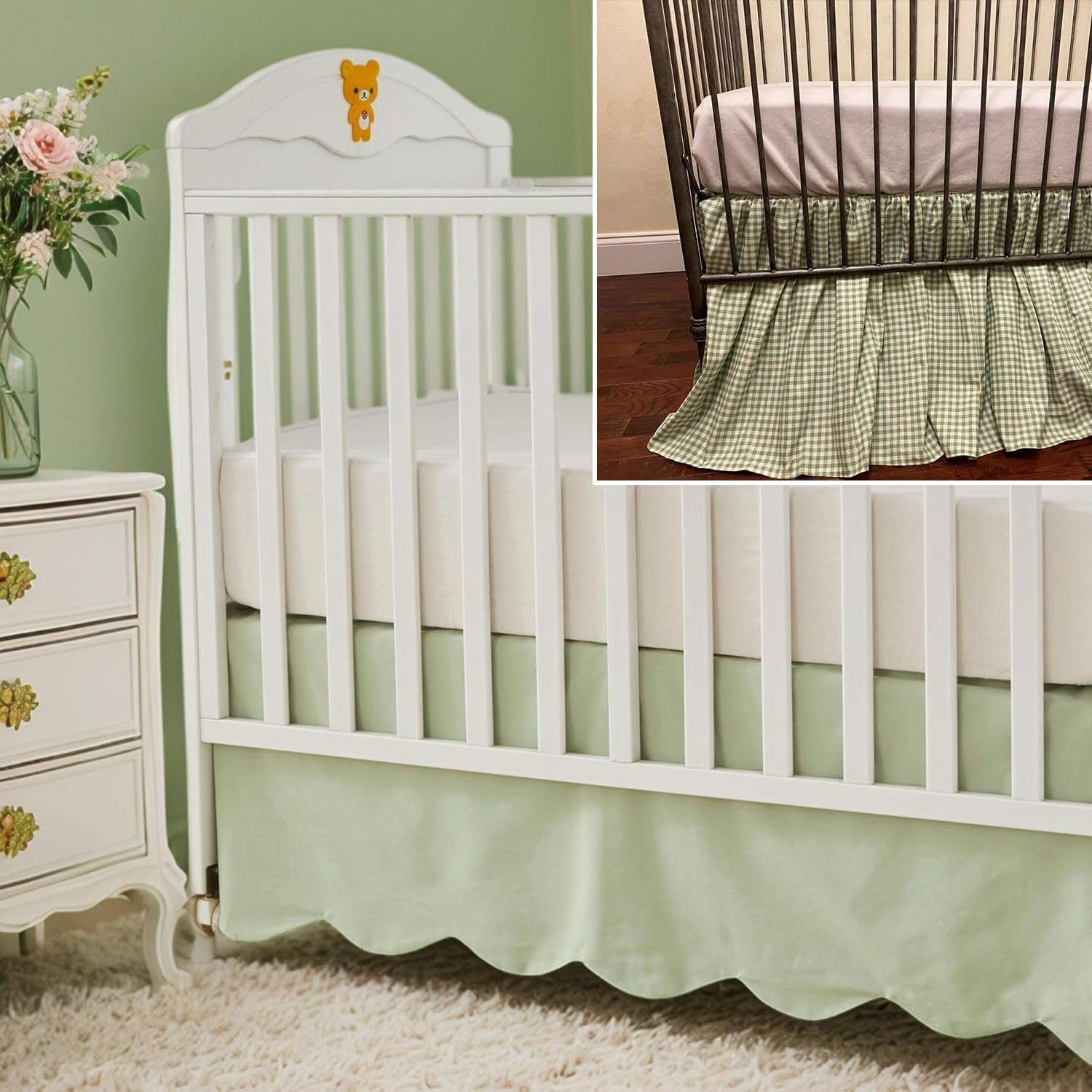 Brandream 2 Packs Crib Bed Skirt Dust Ruffle Farmhouse Chic 100% Cotton Gender Neutral Crib Skirt Toddler Bedskirt