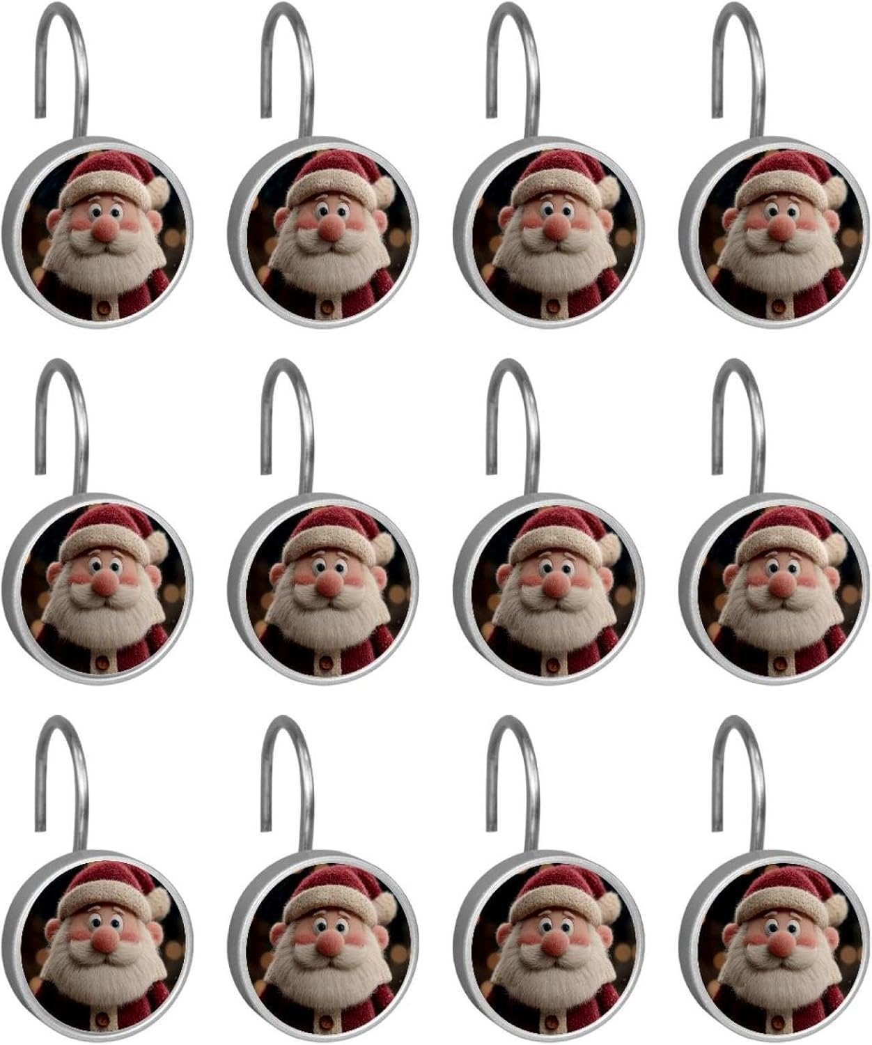12PCS Cute Santa Claus (2) Shower Curtain Hooks Metal Rust Resistant Decorative Shower Curtain Hooks Bathroom Decorations