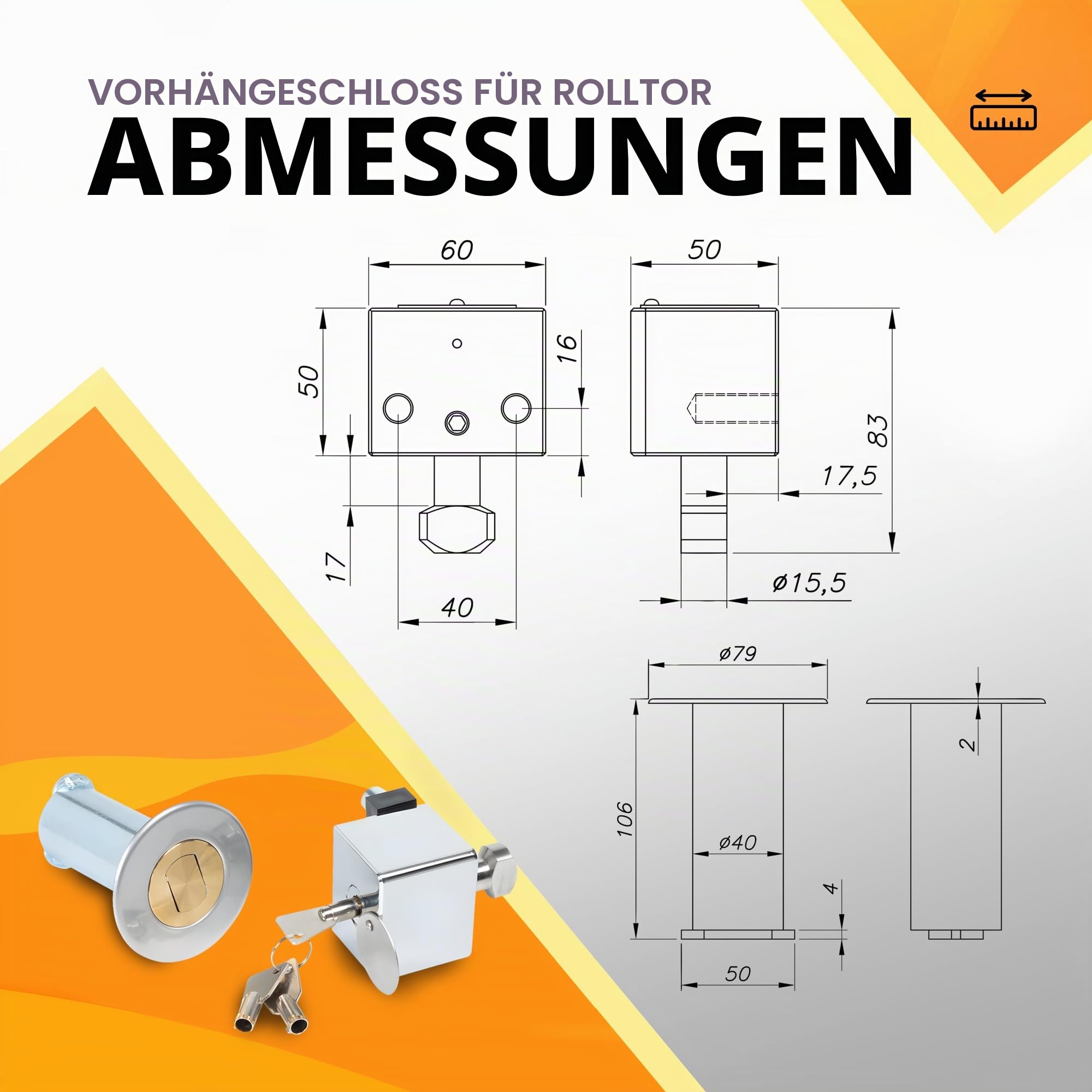 DOJA Barcelona | Garagentor Schloss | 2 Vorhängeschlösser mit Schlüssel | Rolltor Schloss mit Harpunenstift | Sicherheit | Metalltür, Türschloss, Rollläden, Jalousien Sicherung