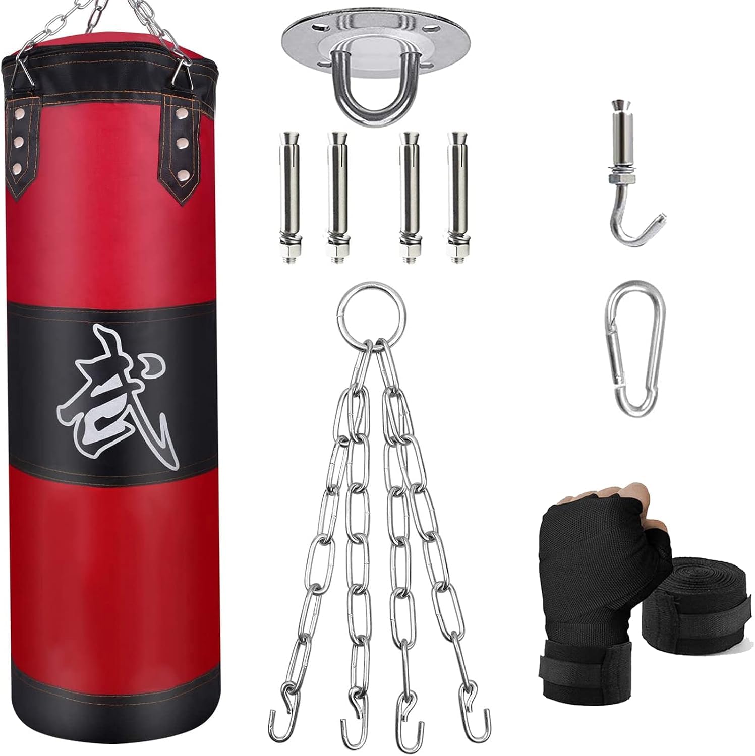 Saco de Boxeo Resistente sin Relleno, Bolsa de Punching Colgante con Vendas, Gancho y Cadena para Adultos y Niños