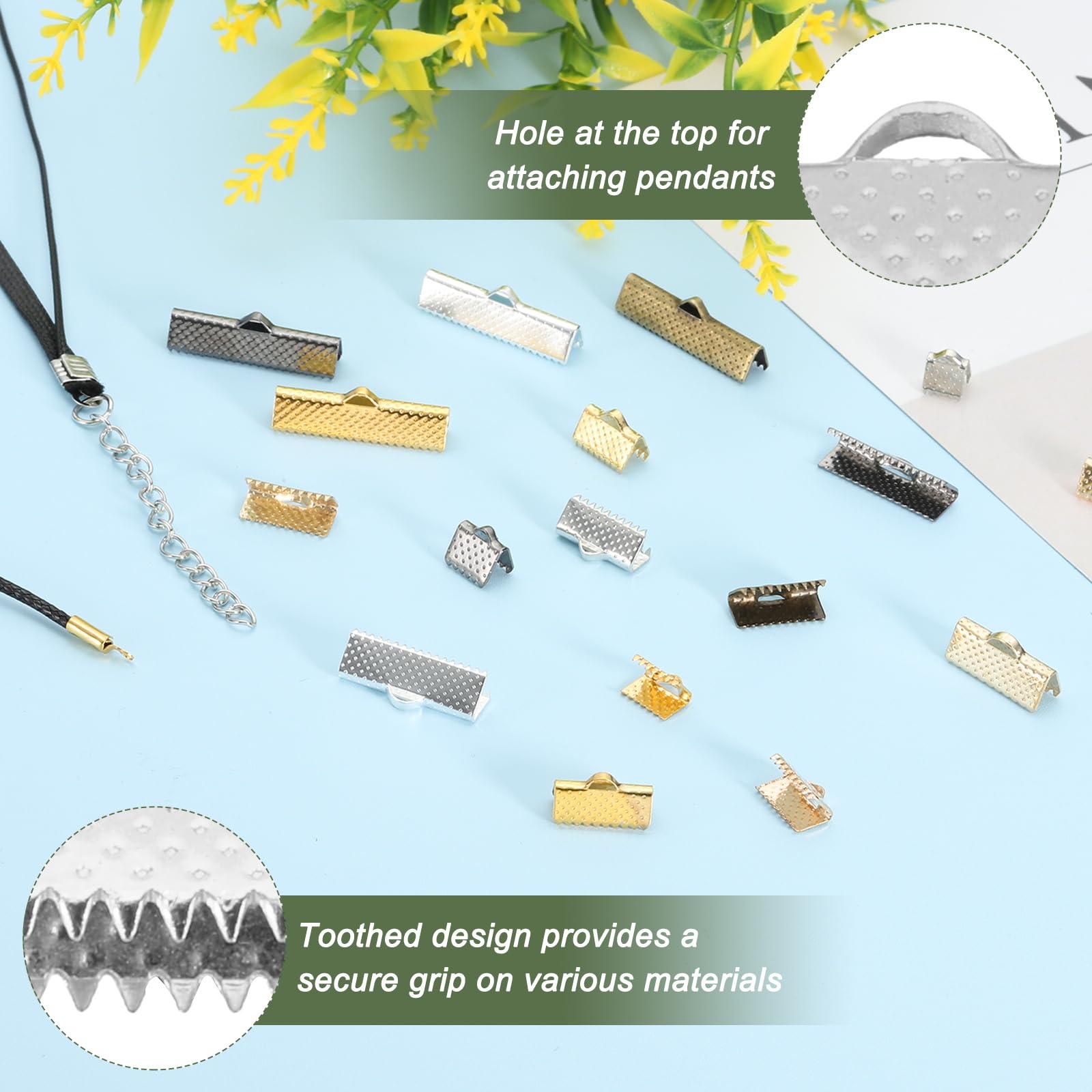 PATIKIL 8mm/10mm/13mm/20mm/25mm Ribbon Ends Crimp Clamp 150pcs Pinch Crimp End Bracelet Bookmark Cord Ends Fasteners Clasp for Leather DIY Craft Jewelry Making White K - Image 3