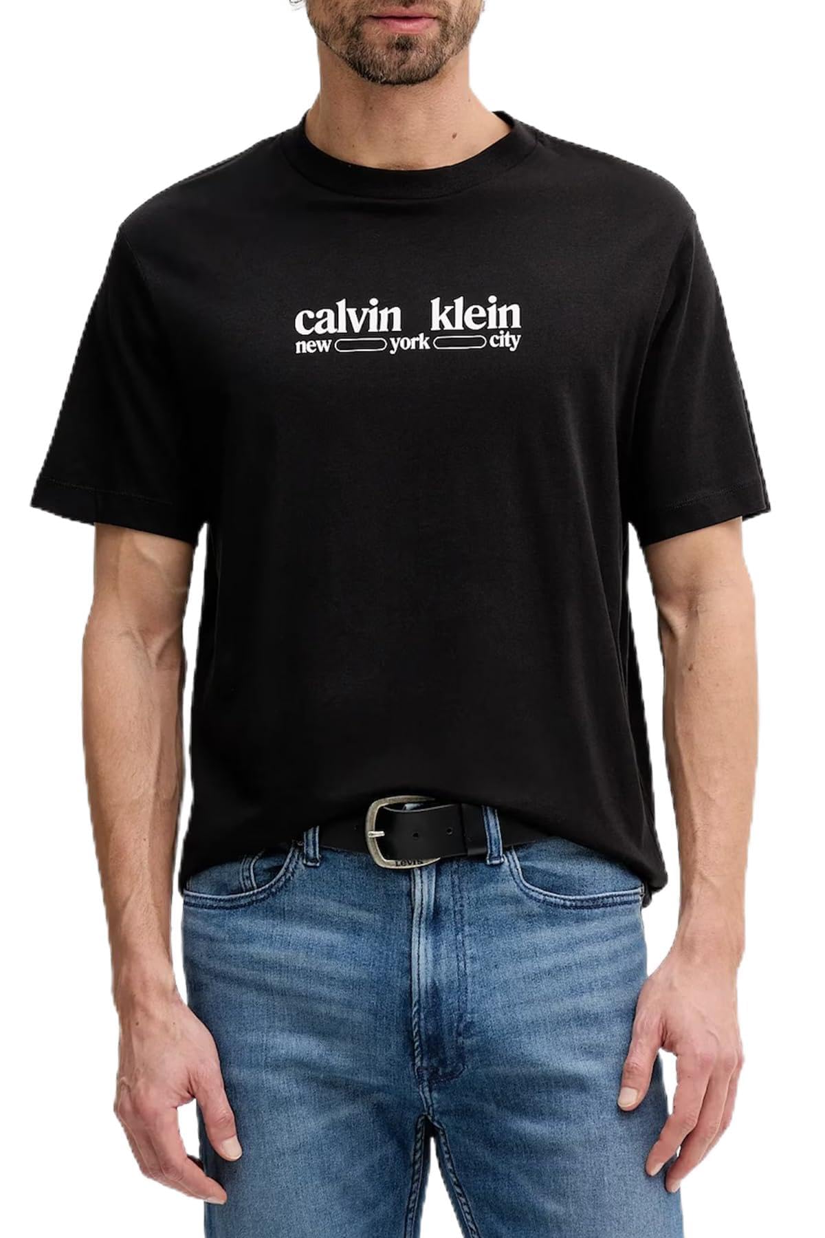 Calvin Klein Men's SS 30S WHSL CK NYC Graphic TEE LV14RE831G Graphic Tees, Black (Black), M