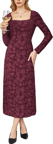Kikibell Womens Long Sleeve Floral Bodycon Dress Mesh Elegant Formal Wedding Guest Bridal Shower Cocktail Party Maxi Dresses