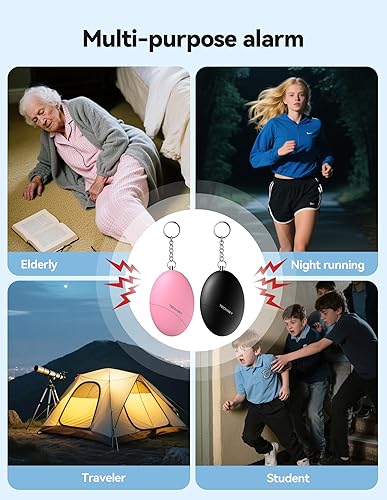 Miniatura 7 de Alarma de seguridad personal para mujeres, paquete de 2 llaveros de autodefensa impermeable de 140 dB para viajes, alarma personal, sirena fuerte,