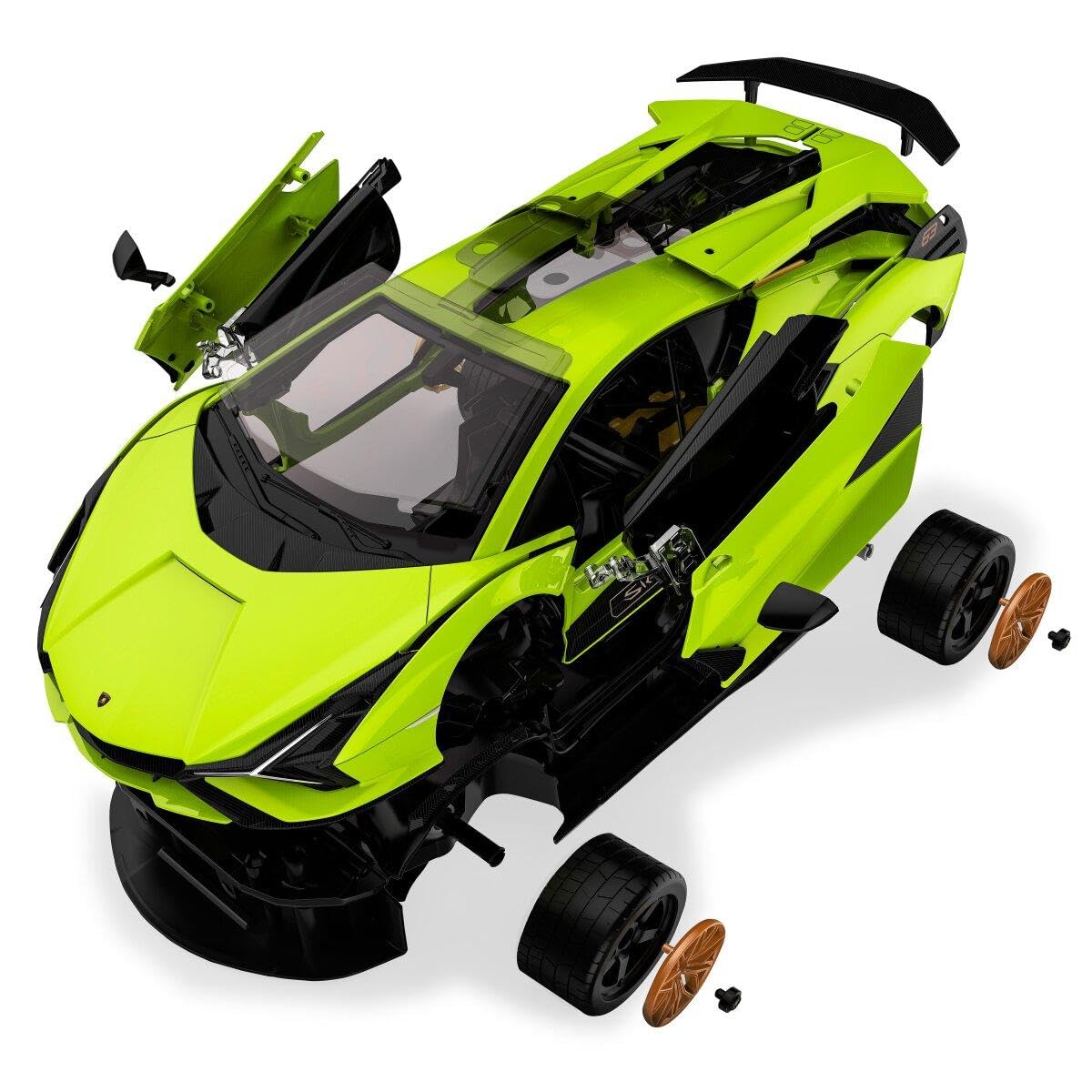 JAMARA 403129 - Lamborghini Sián FKP 37 1:18 2,4 GHz zestaw - części są wkładane, nie są potrzebne żadne narzędzia lub klejenie, szczegółowe wnętrze, ręczne otwieranie drzwi, zielony