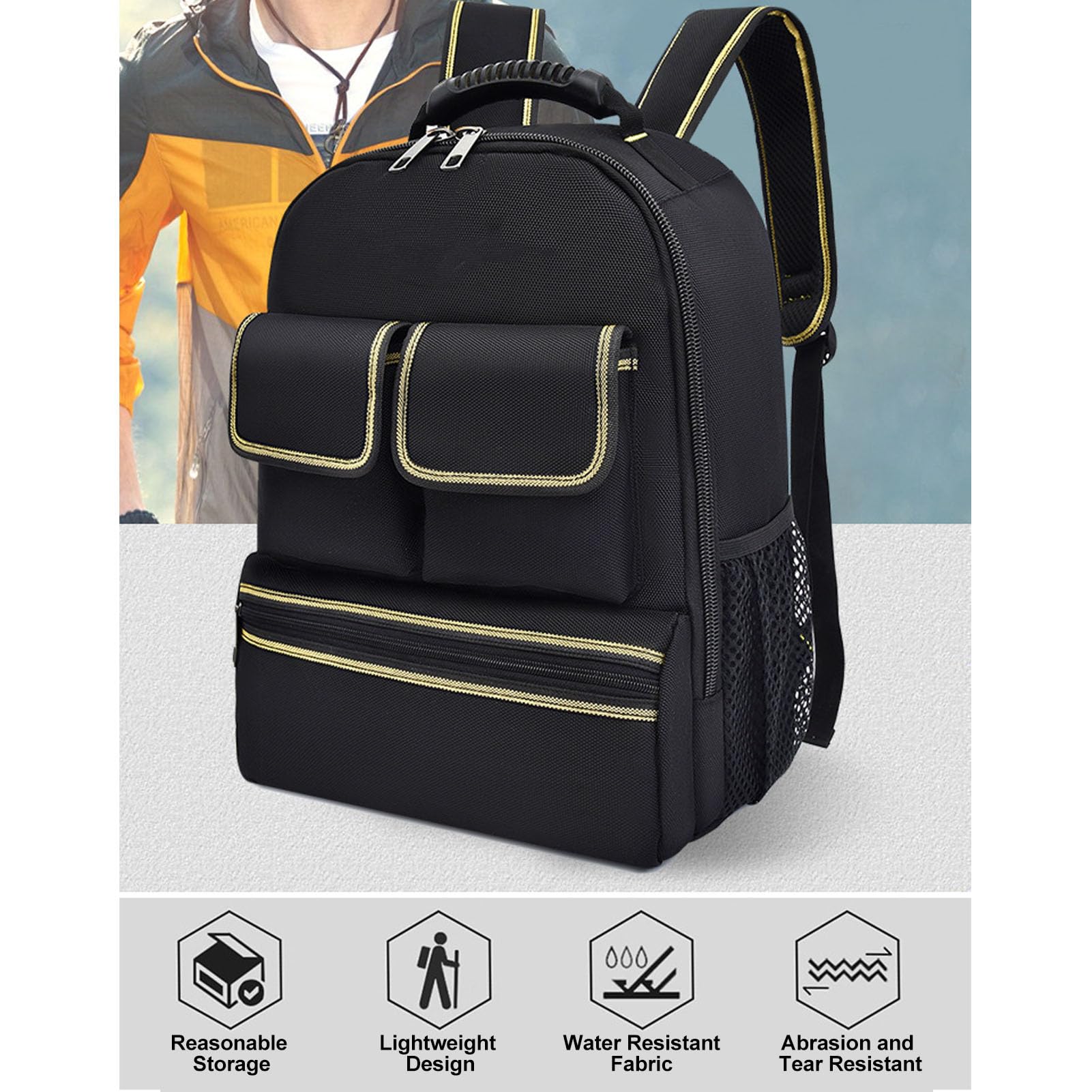Hyuduo Sac à Dos à Outils Sac à Outils en Tissu Oxford à Dos d'électricien Multifonction pour les Techniciens de Maintenance avec Rangement du Matériel et Conception de Transport Portable