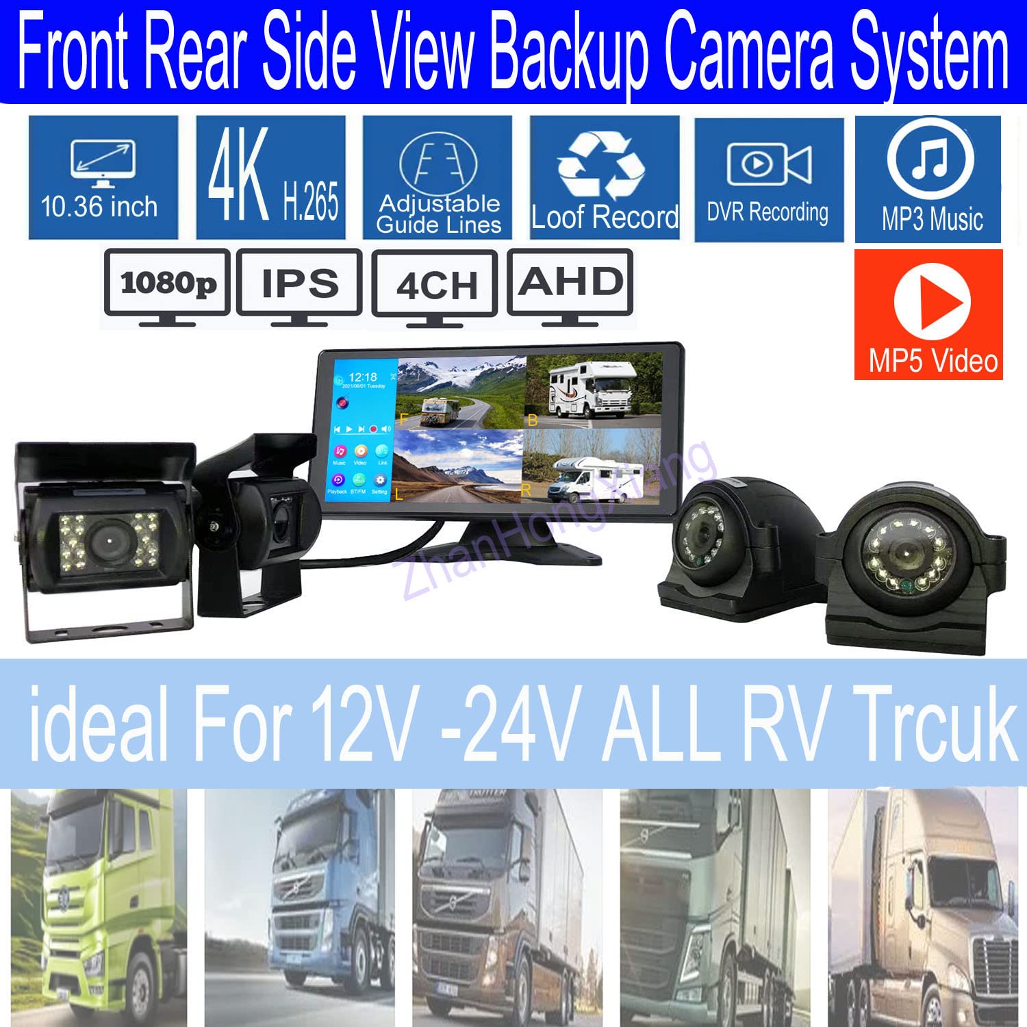 AMTIFO Wireless Backup Camera Touch Key - 5 Inch Split Screen Monitor Truck Rear View Camera Waterproof Clear Night Vision Car Rever Camera System DIY Guide Lines A6