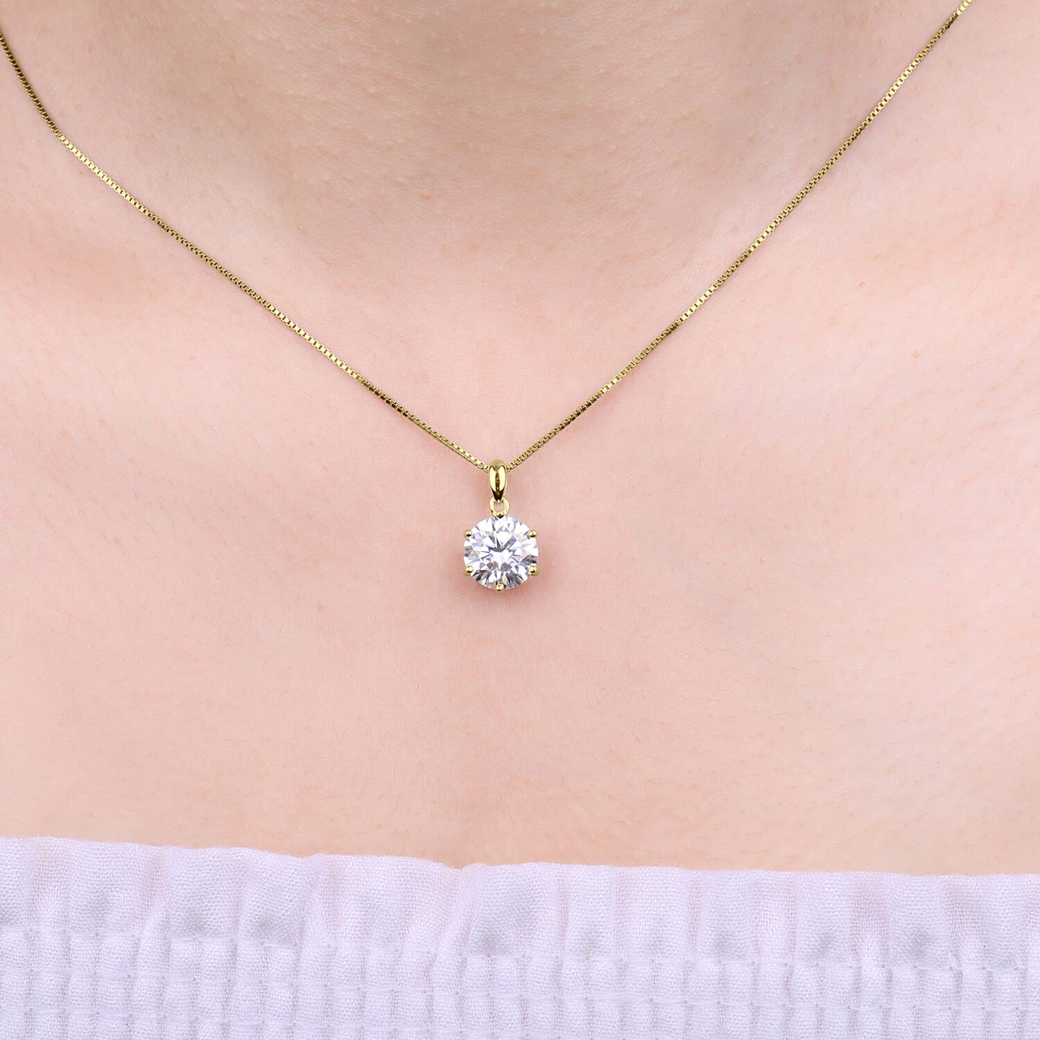 JewelryPalace Rund 1ct 1.5ct 2ct 3ct Moissanite Kette Anhänger, Simulierter Diamant Braut Schmuck Set, Halskette Damen Silber 925 Collier Damen mit Stein, Schmuck Mädchen Frauen Rosegold Gold 45CM