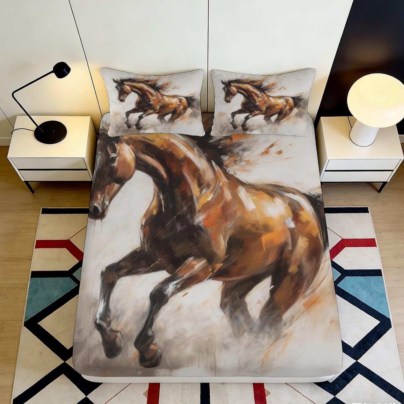 Pnayamiorkfel Style-2 3D Printed Wild Horse Fitted Sheet Microfiber Soft Durable Abstract Stallion Mattress Cover For Bedroom Dorm Decor 90X200x25cm