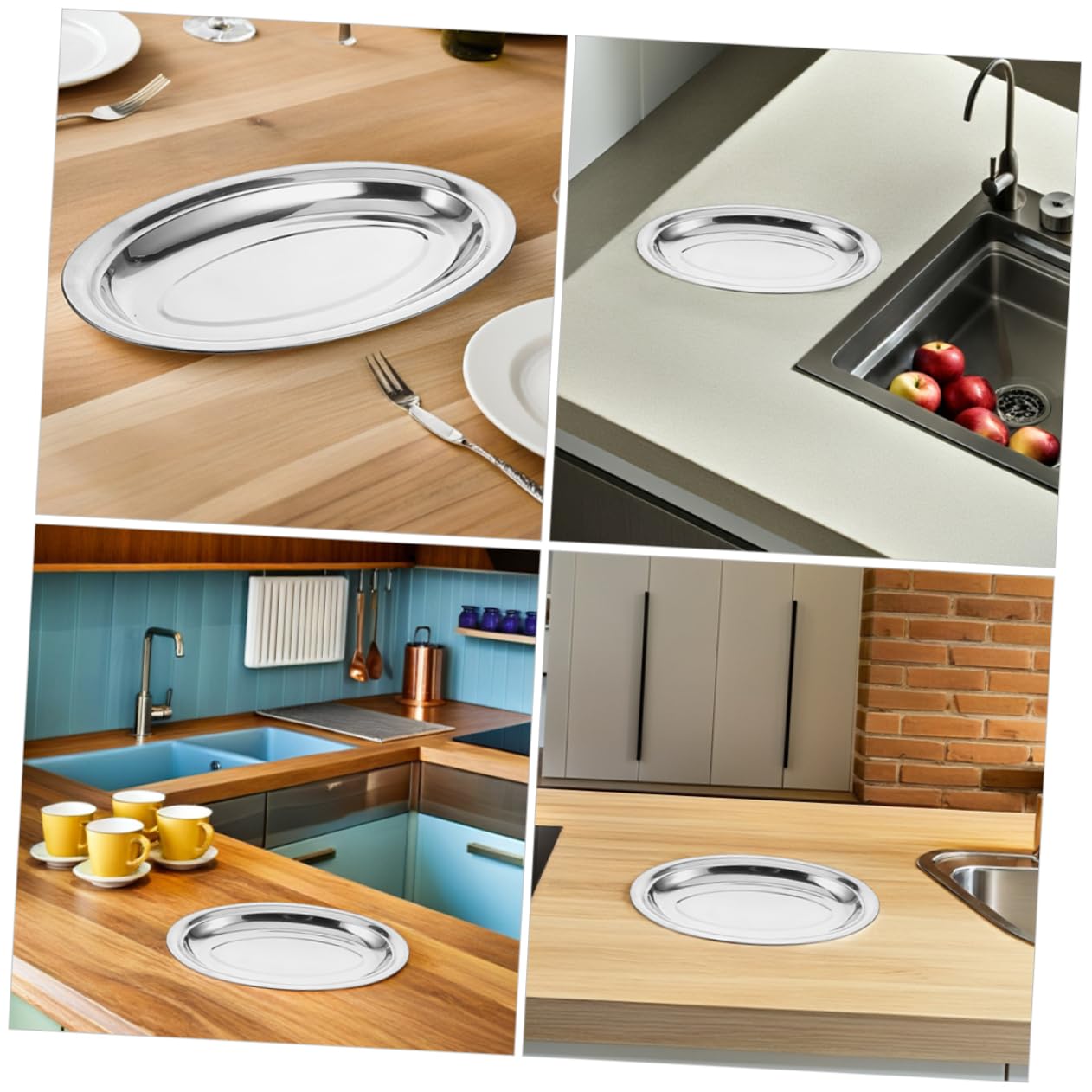Plato para Servir Pescado Ovalado de Acero Inoxidable, 6 Piezas, 35 Cm | Platos Planos Grandes de Acero Inoxidable, Bandeja Ovalada para Servir Alimentos, Acabado Pulido