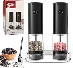 Moedor de Pimenta 95 ml Elétrico de Sal Pimenta (Pacote com 2) Moedor de Cozinha Tempero Pimenta Automático, Moedor de saleiro Operação Com Uma Mão Para Graos Café, Tabasco, Especiarias, Churrasco