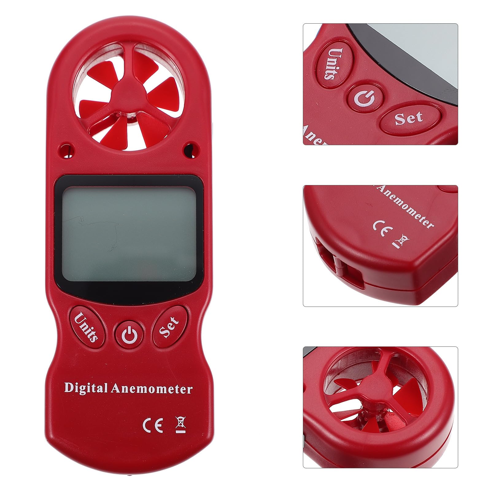 Termoigrometro Digitale Portatile con Misuratore di Velocità del Vento Rosso in Plastico, 6 Pale, per Sistemi di Condizionamento e Ventilazione