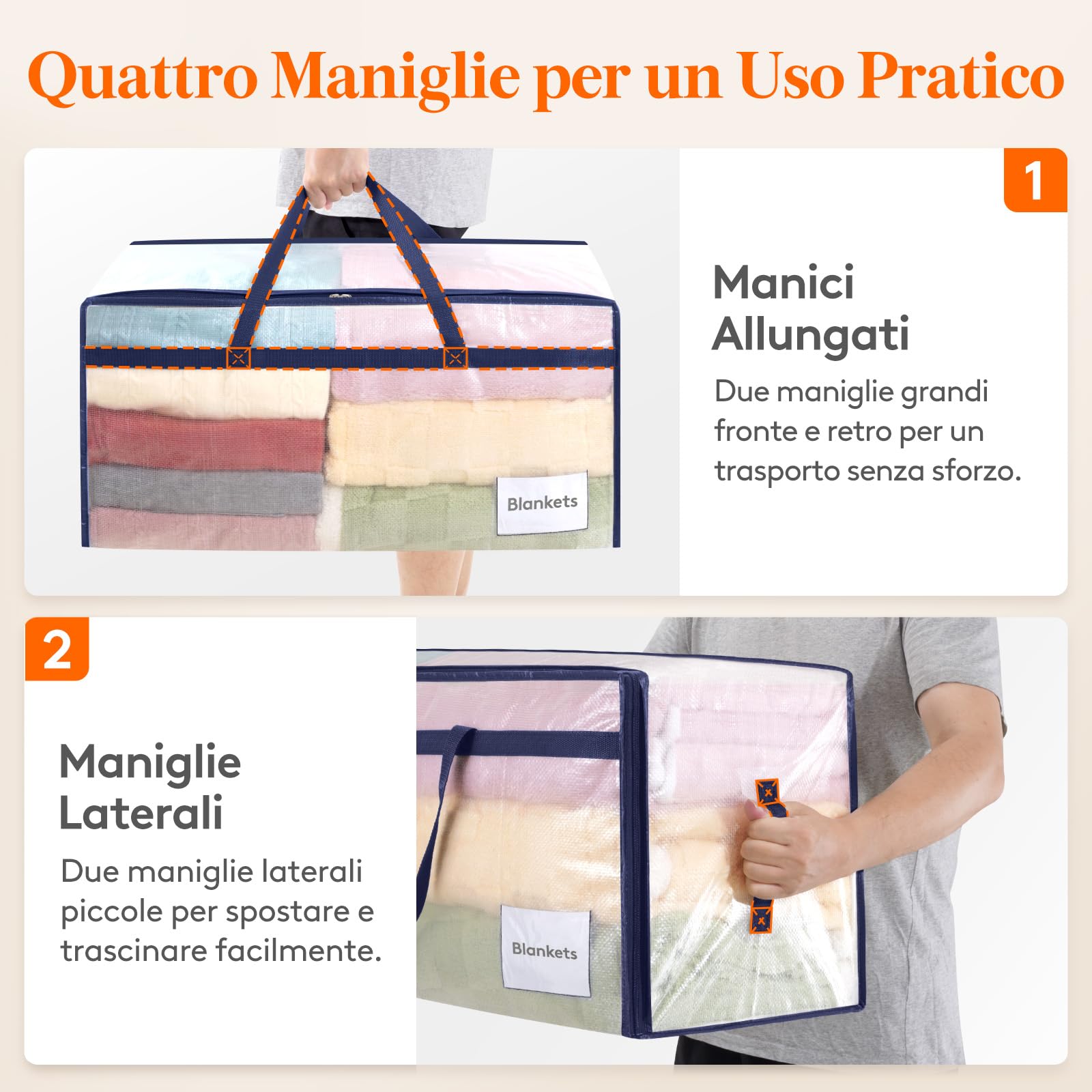 Lifewit Set di 4 Grandi Scatole per Armadio 90 L, Borse Trasloco con Manici, Contenitore Pieghevole per Piumoni, Coperte, Vestiti, Trasparente
