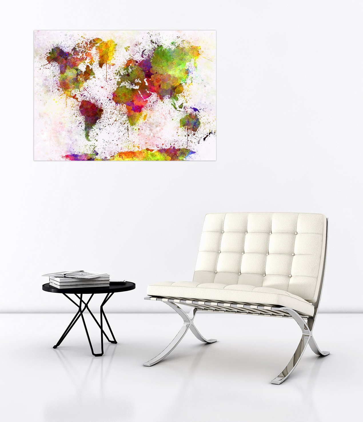mappa del mondo 70x50 cm Quadro stampa su pannello in legno MDF Bordo Nero