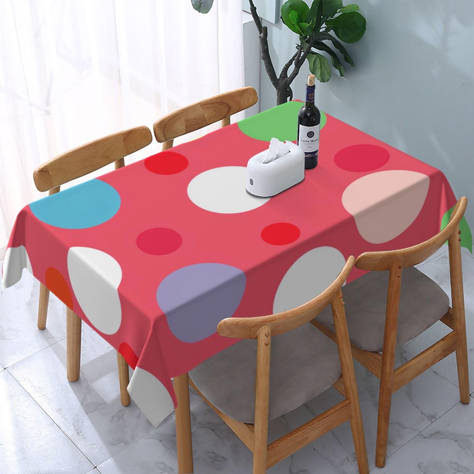 WPKJU Cute Polka Dot Printed Tablecloth Water Resistant Table Cover Washable Rectangle Table Cloth for Tables 54x72 in