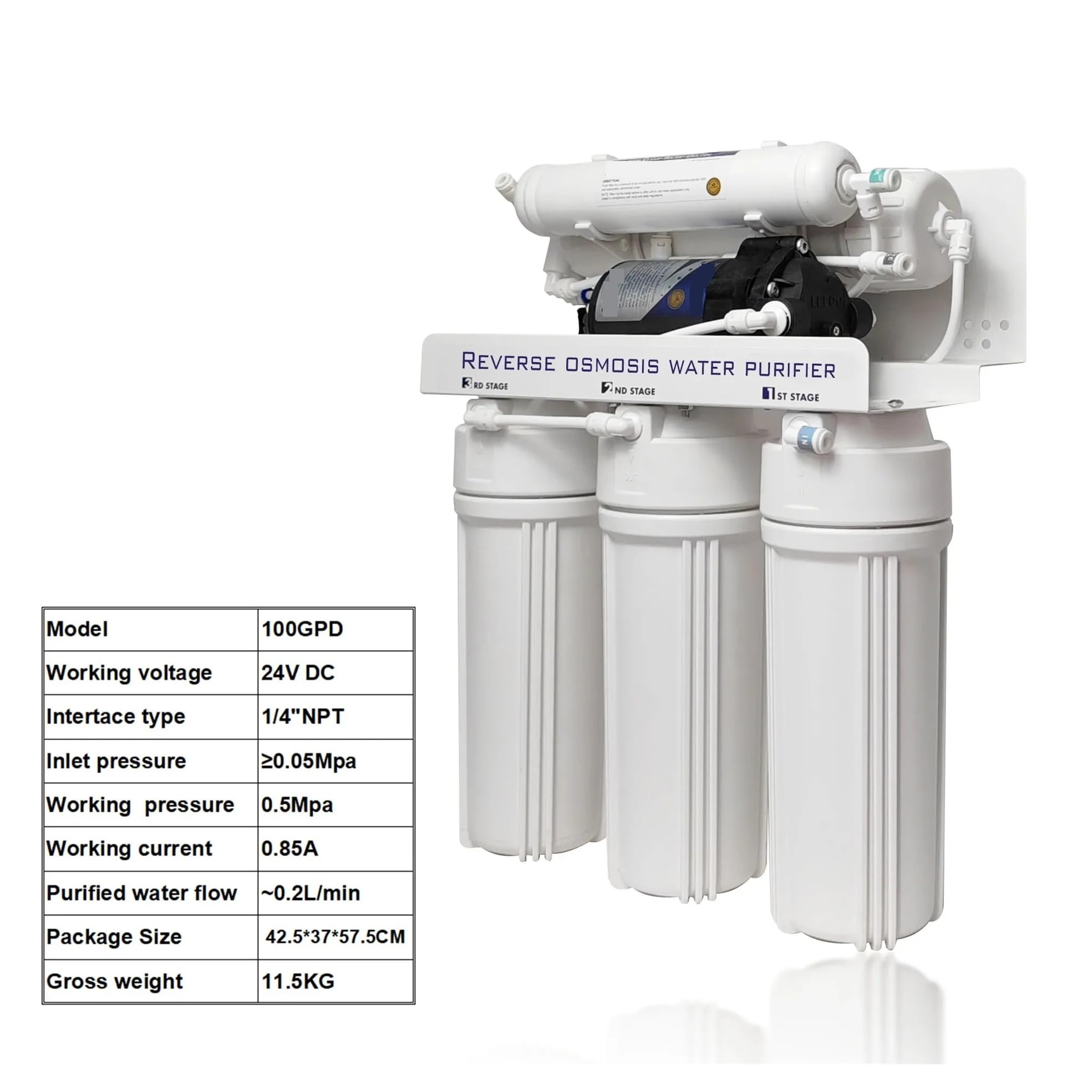 Level 5 100GPD RO Umkehrosmosesystem 24V Elektrischer Wasserfilter mit Druckerhöhungspumpe Haushaltswasseraufbereitungssystem