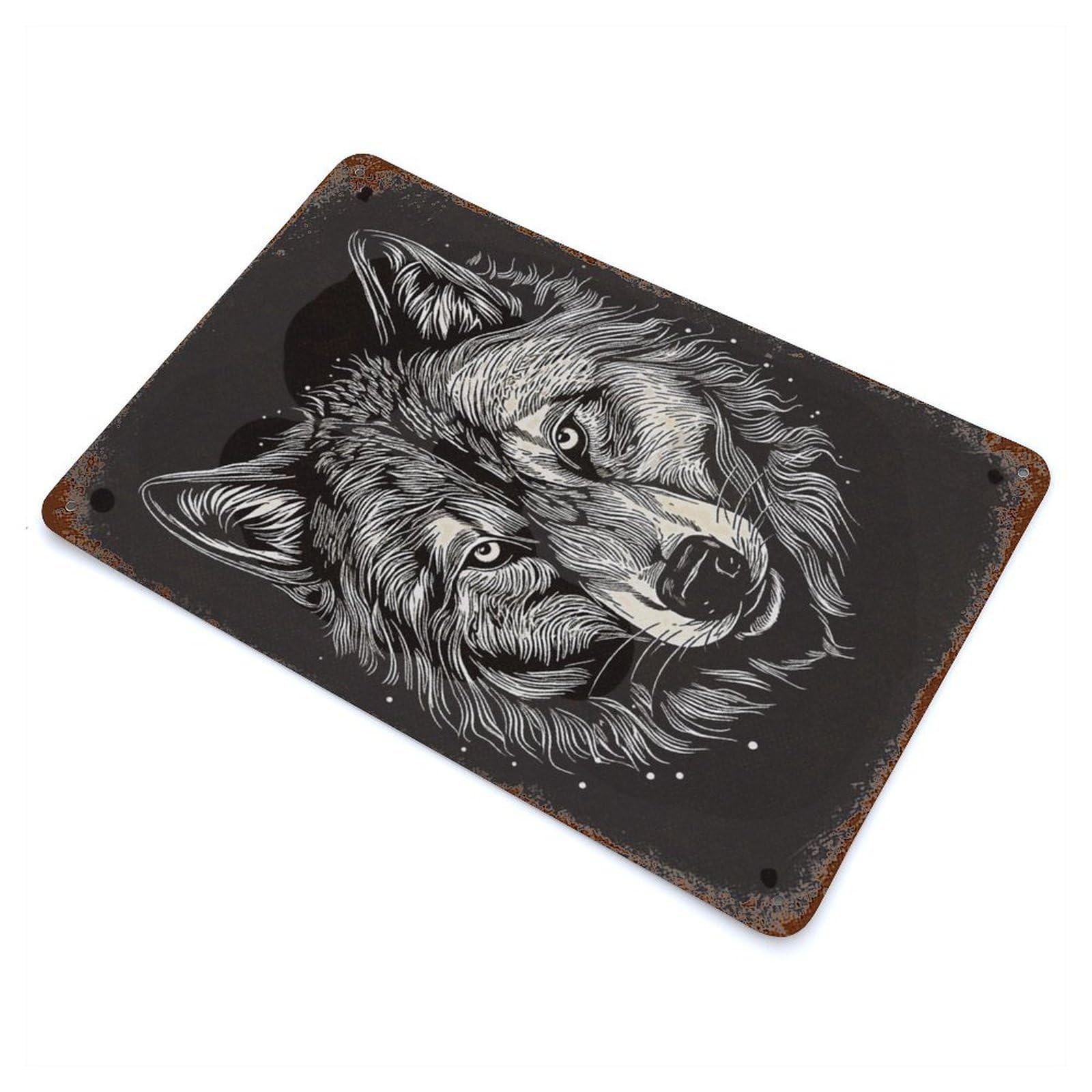 Wolf Art 11.8"x7.9" Aged Metal Wall Plaque, Classic Wall Plaque for Basement, Hobby Room And Garage Decor