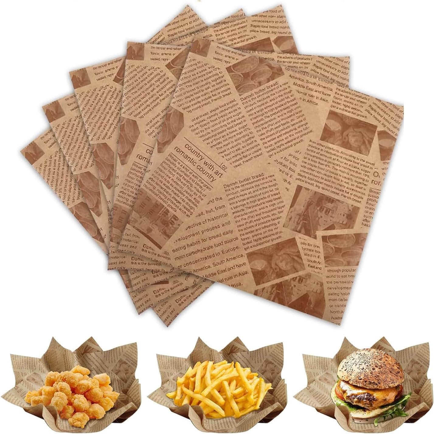 50 fogli di carta oleata da 40 x 60 cm, per avvolgere pane, hamburger, panini, per famiglia, panini, picnic, feste