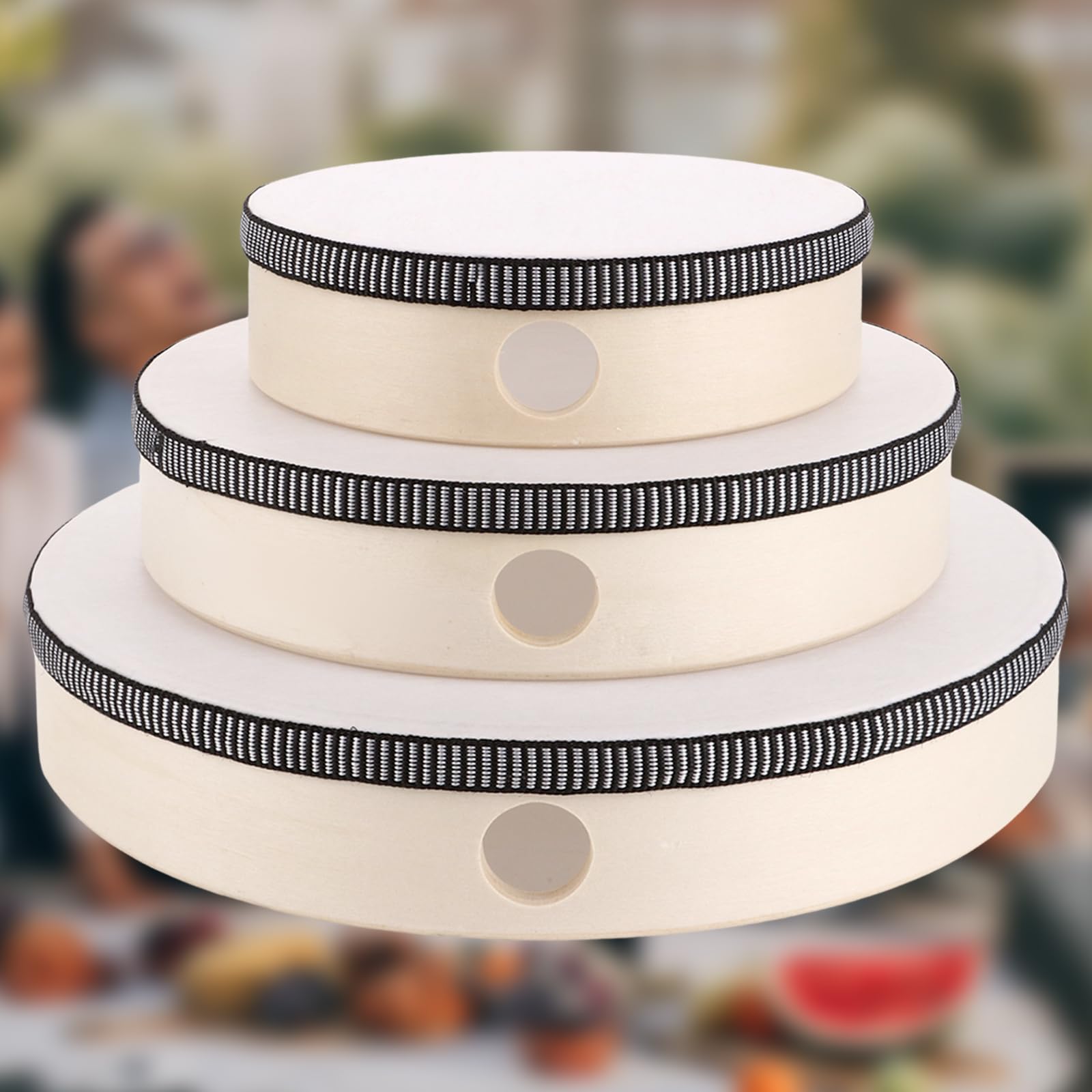 MIVIDE 3 Pièces Tambourin à main avec Maillet, Tambourins 15 cm, 20 cm et 25 cm, Tambourin à Main en Bois pour Fête, Performance