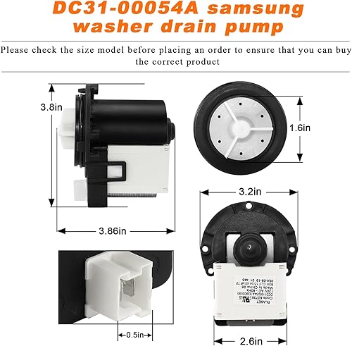 Miniatura 5 de Motor de bomba de drenaje DC31-00054A 62902090 de Blutoget, DC31-00016A, apto para lavadora Samsung Ken-more, sustituye a AP4202690 PS4204638 1534541